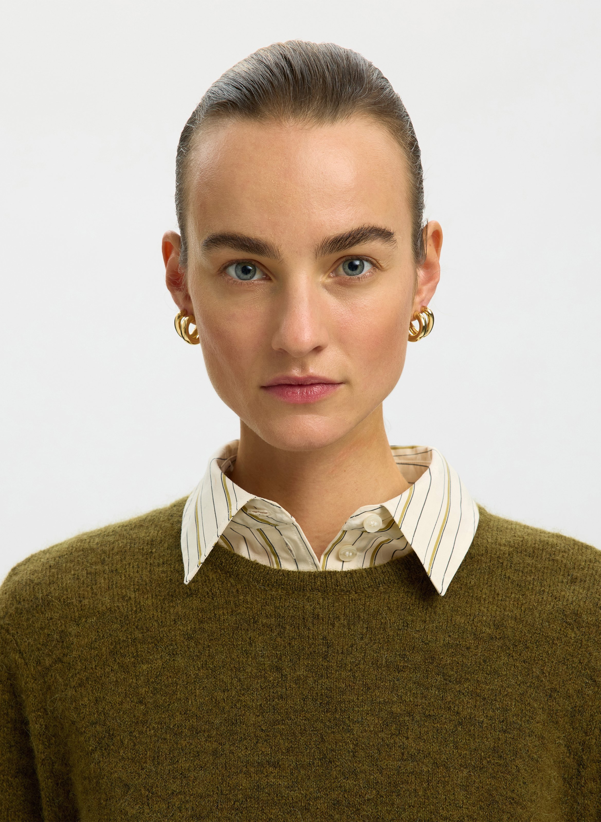 Oversize round-neck knit sweater SELECTED Green