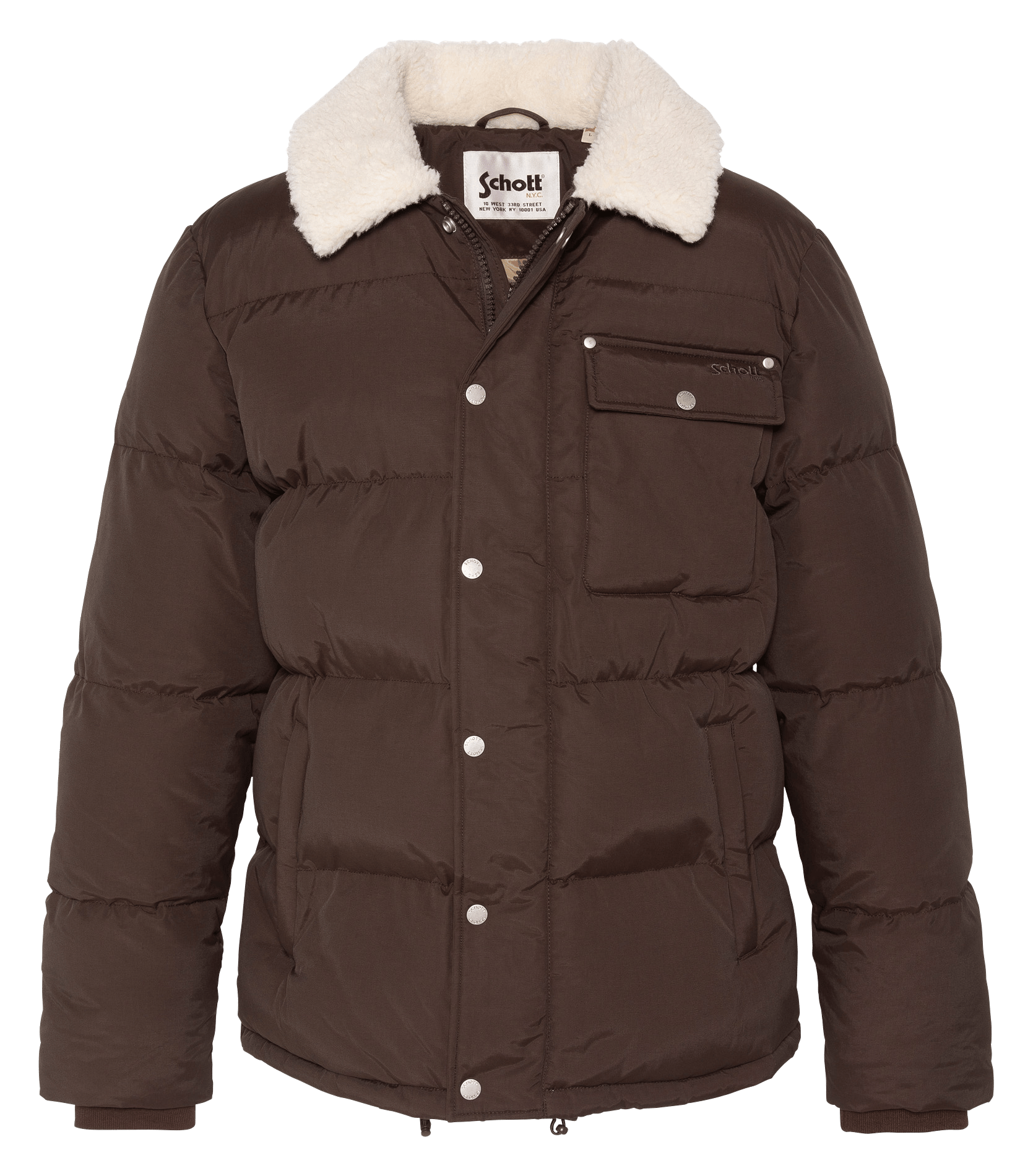 Straight quilted puffer jacket with sherpa collar in cotton blend SCHOTT Brown