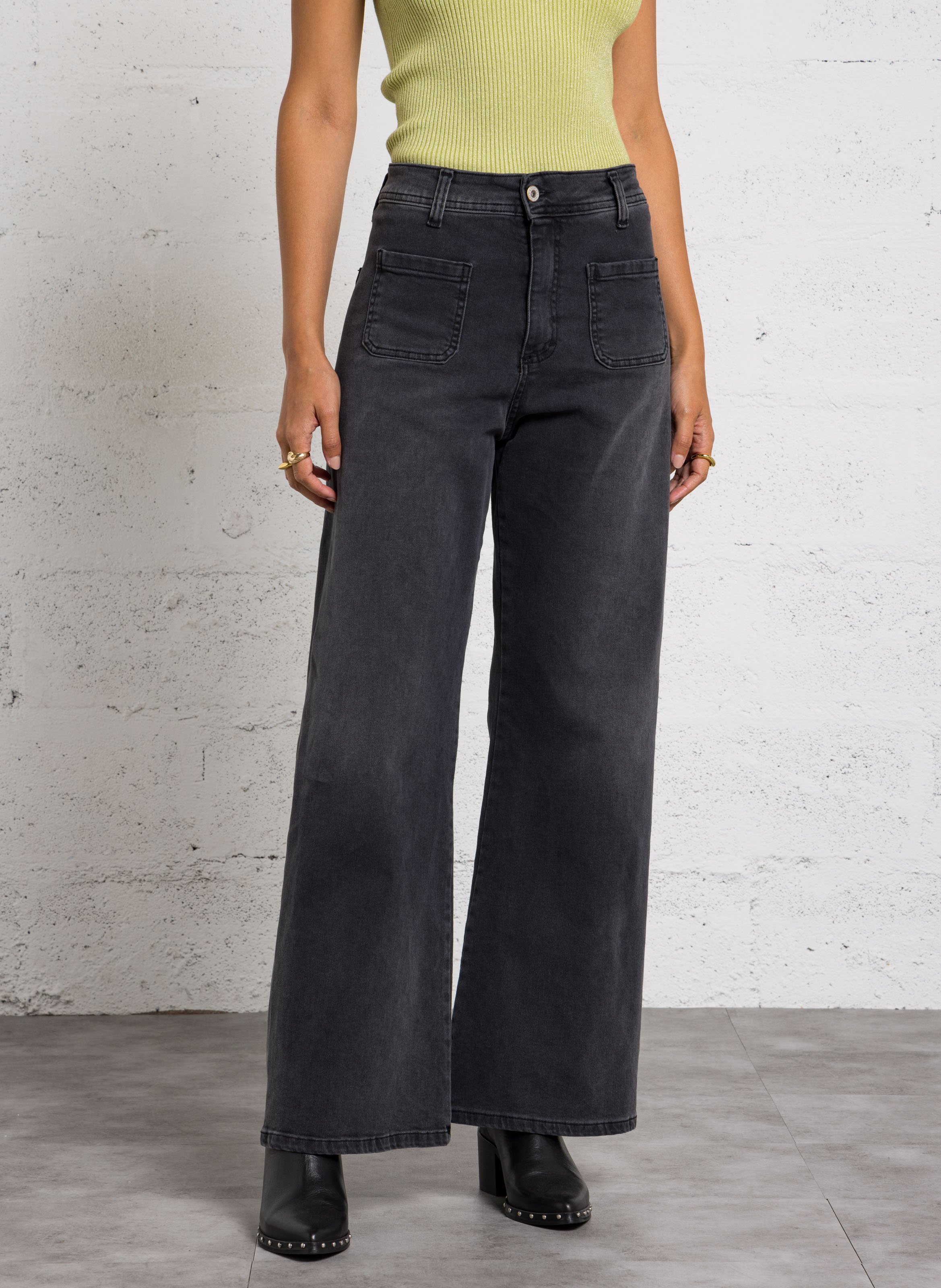 Jean flare taille haute en coton mélangé PLEASE