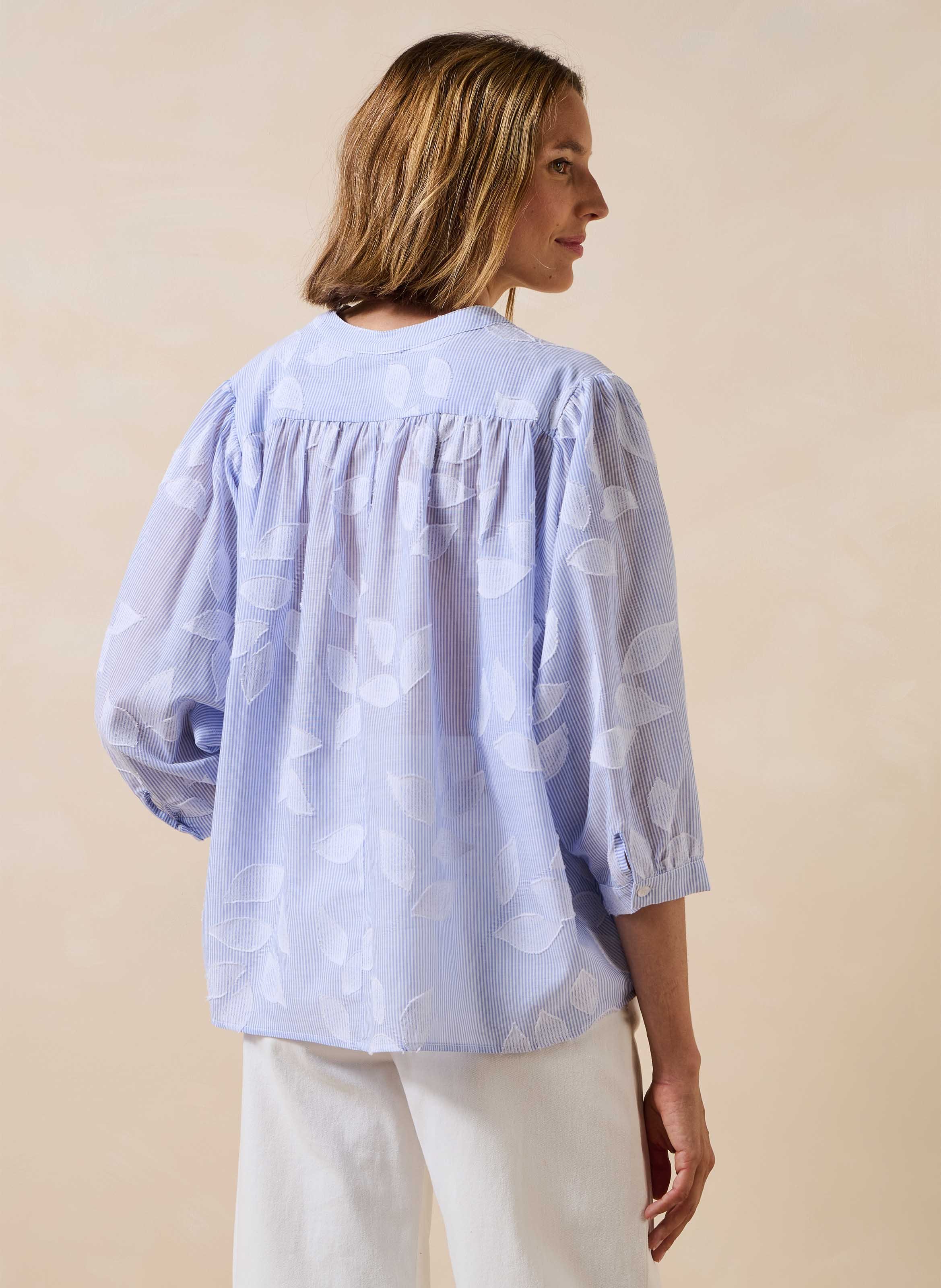 Ruimvallende, katoenen blouse met Maokraag LA FEE MARABOUTEE Blauw