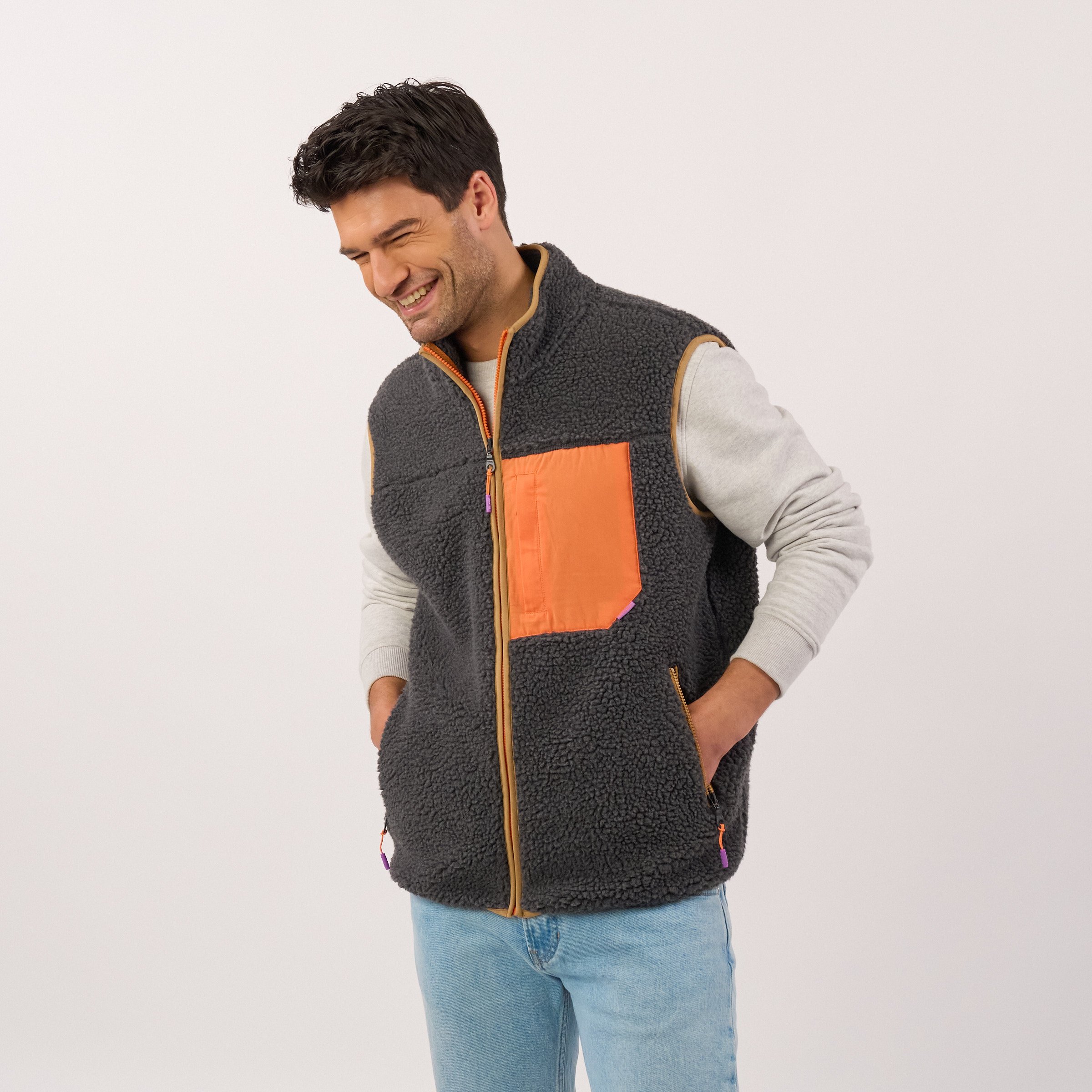 Sleeveless Sherpa Zip-Up Vest BILLYBELT Grey