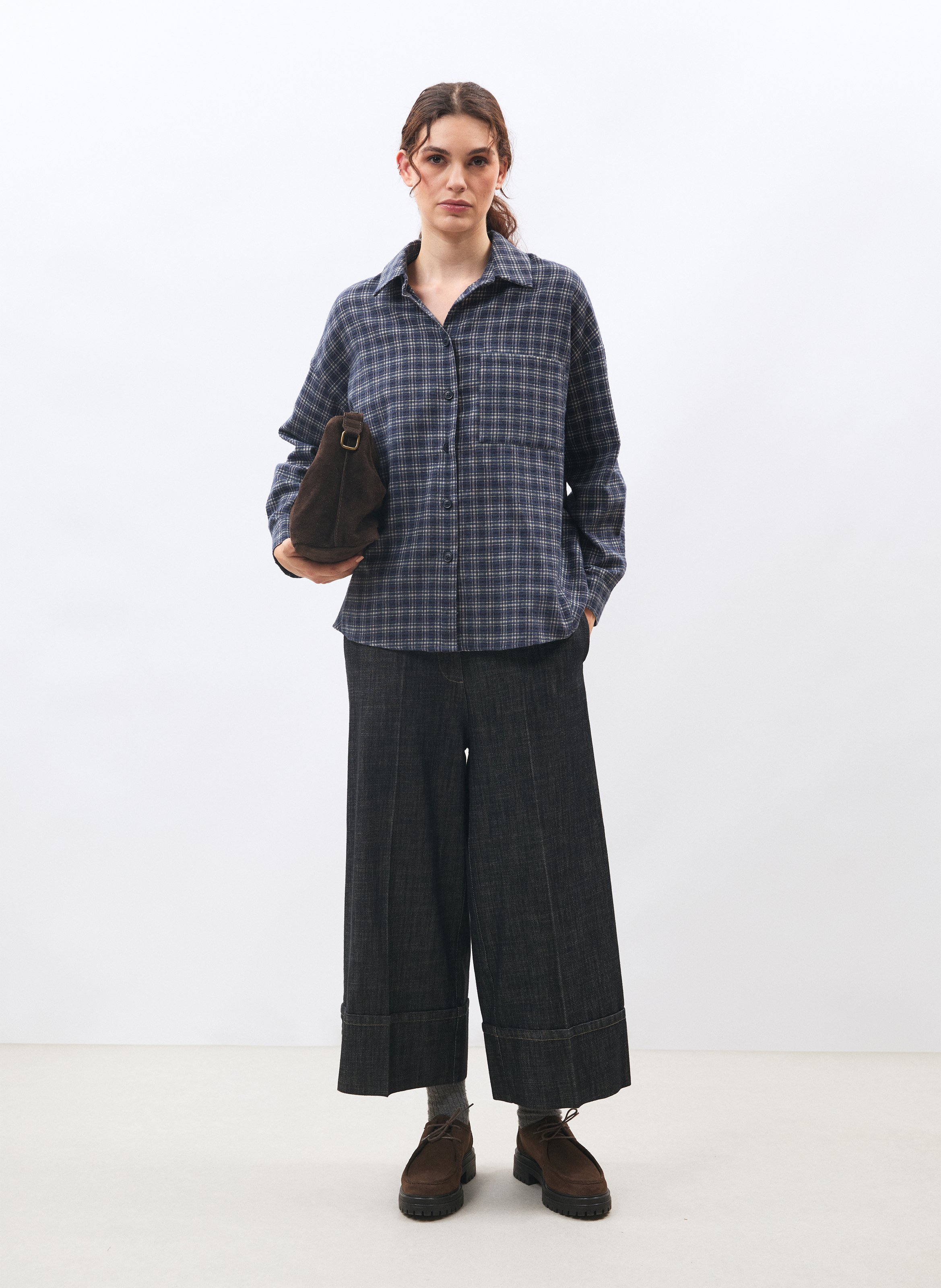 Karierte Oversize-Bluse HUMILITY Blau