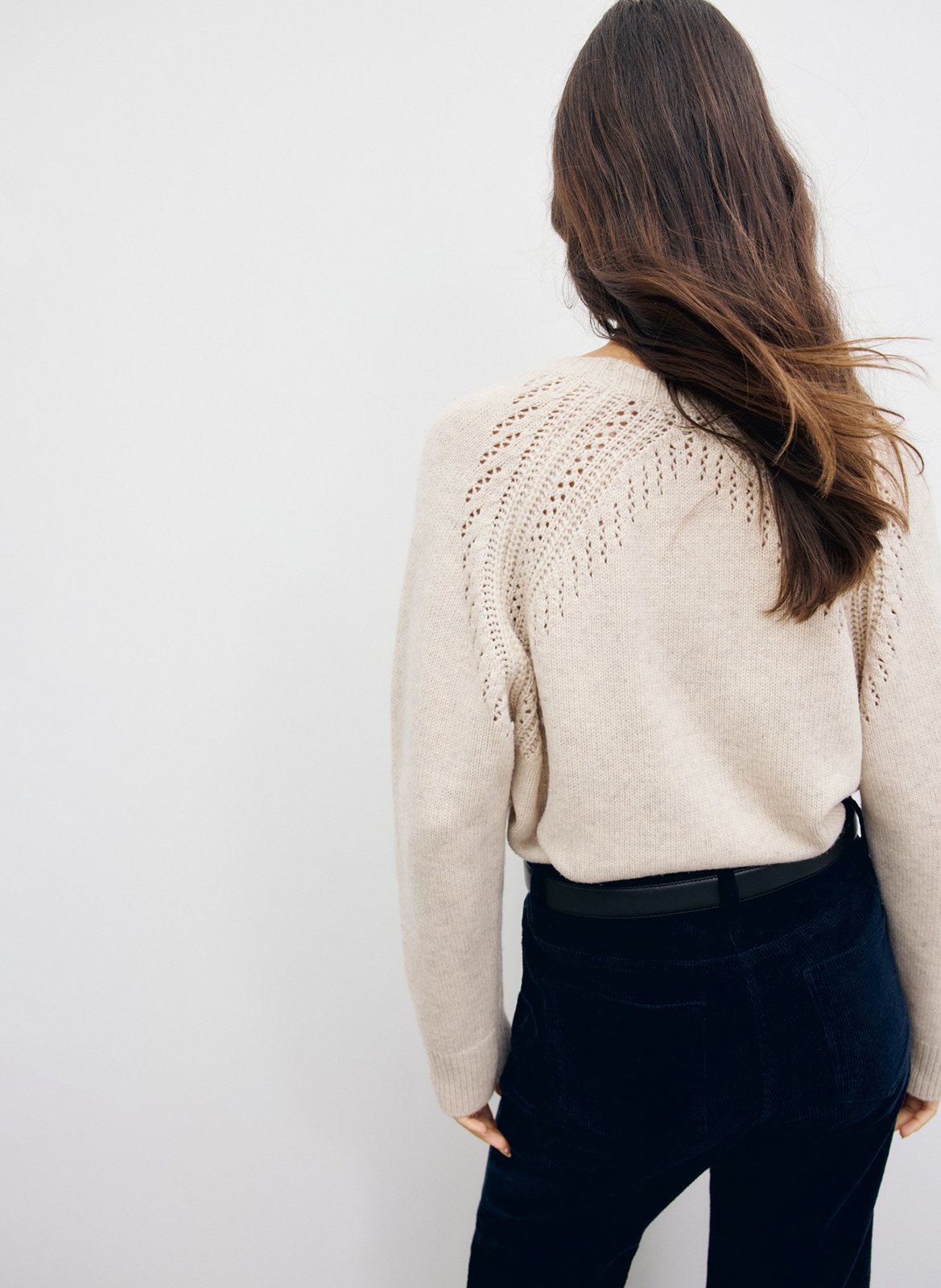 Pull droit col rond ajouré en laine GERARD DAREL Beige