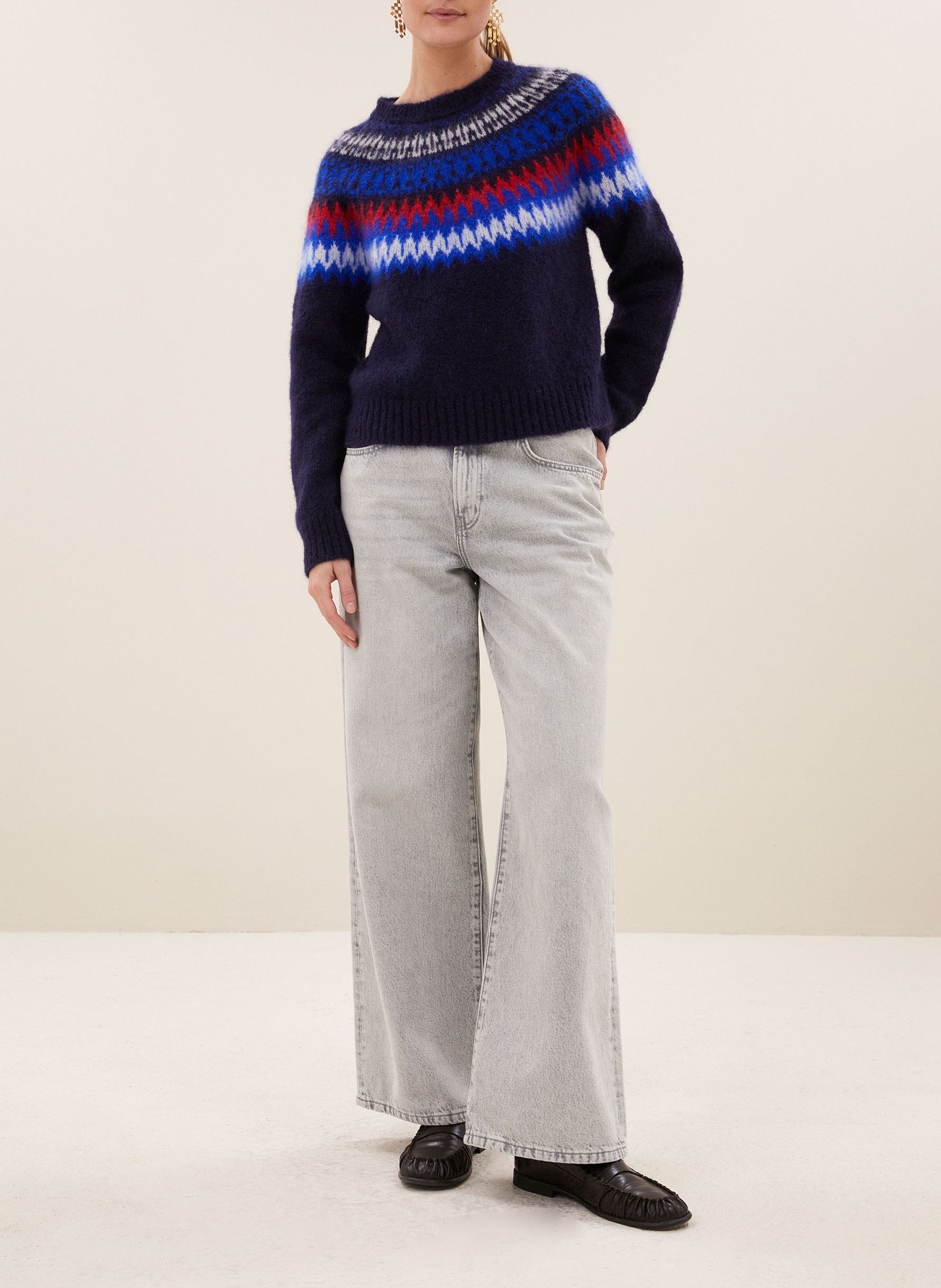 Pull droit à motifs en laine mélangée BY BAR Blauw