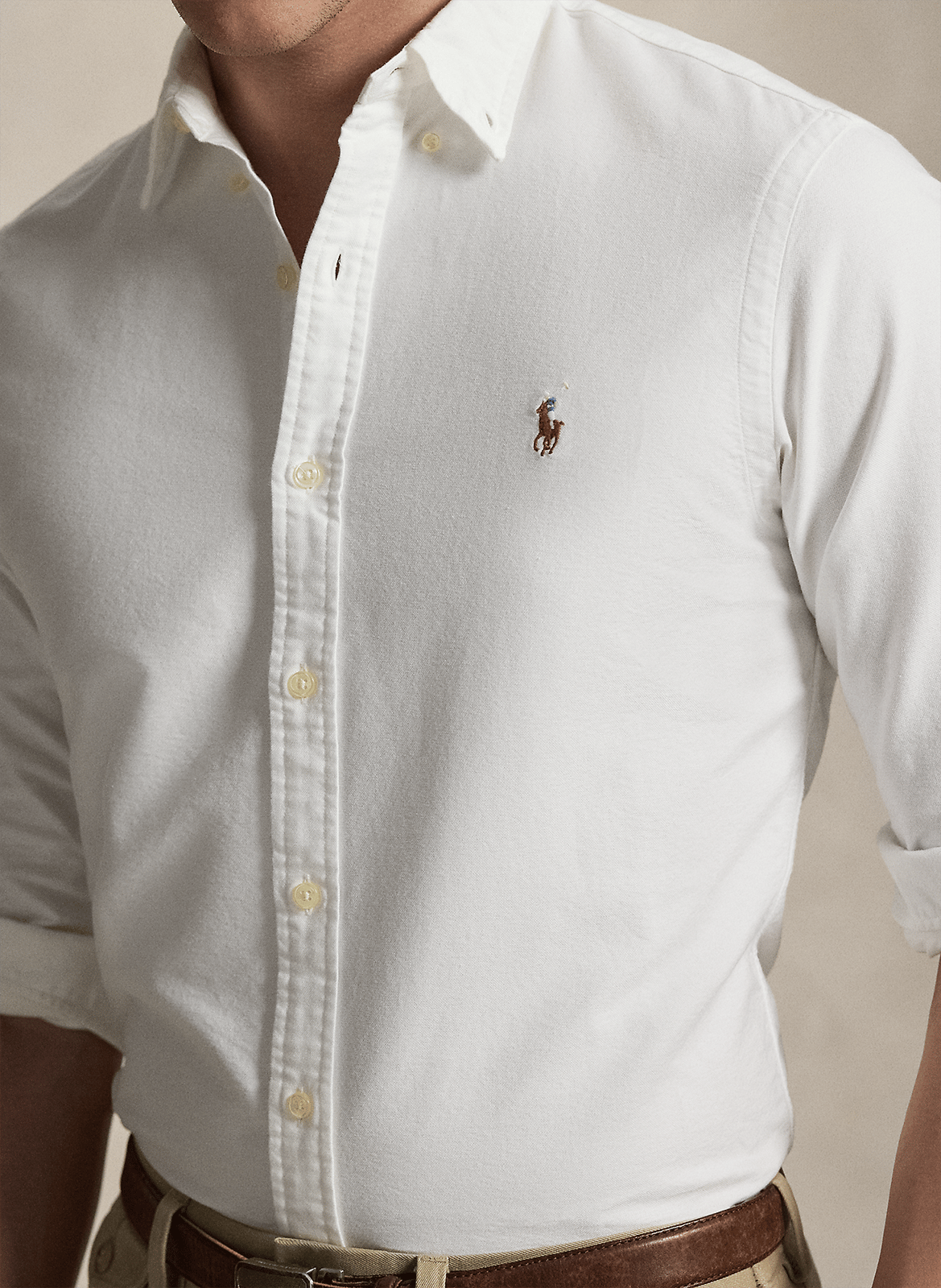 Chemise col américain slim-fit en Oxford de coton | Blanc POLO RALPH LAUREN Homme