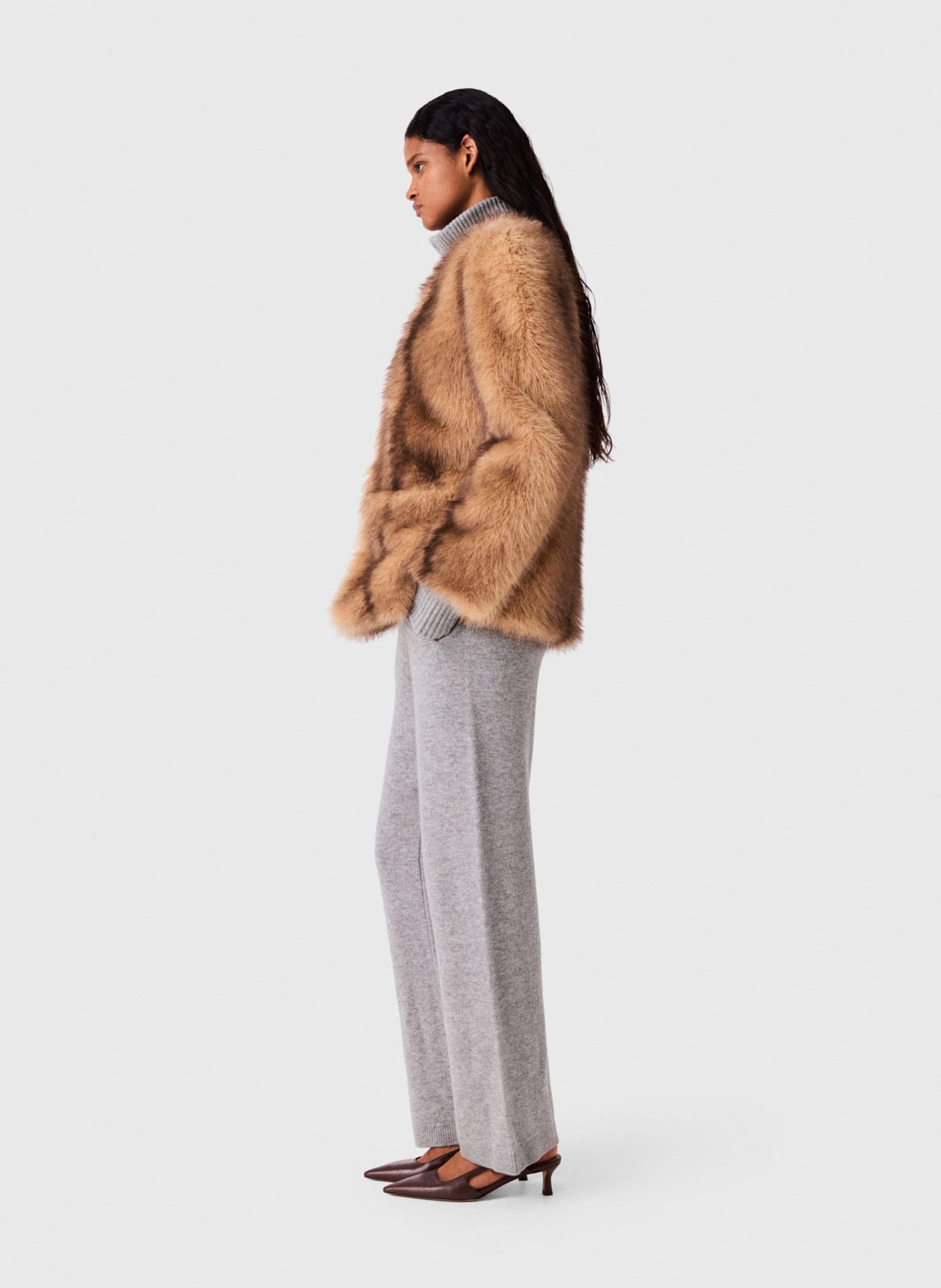 Manteau droit effet fourrure MAJE Beige