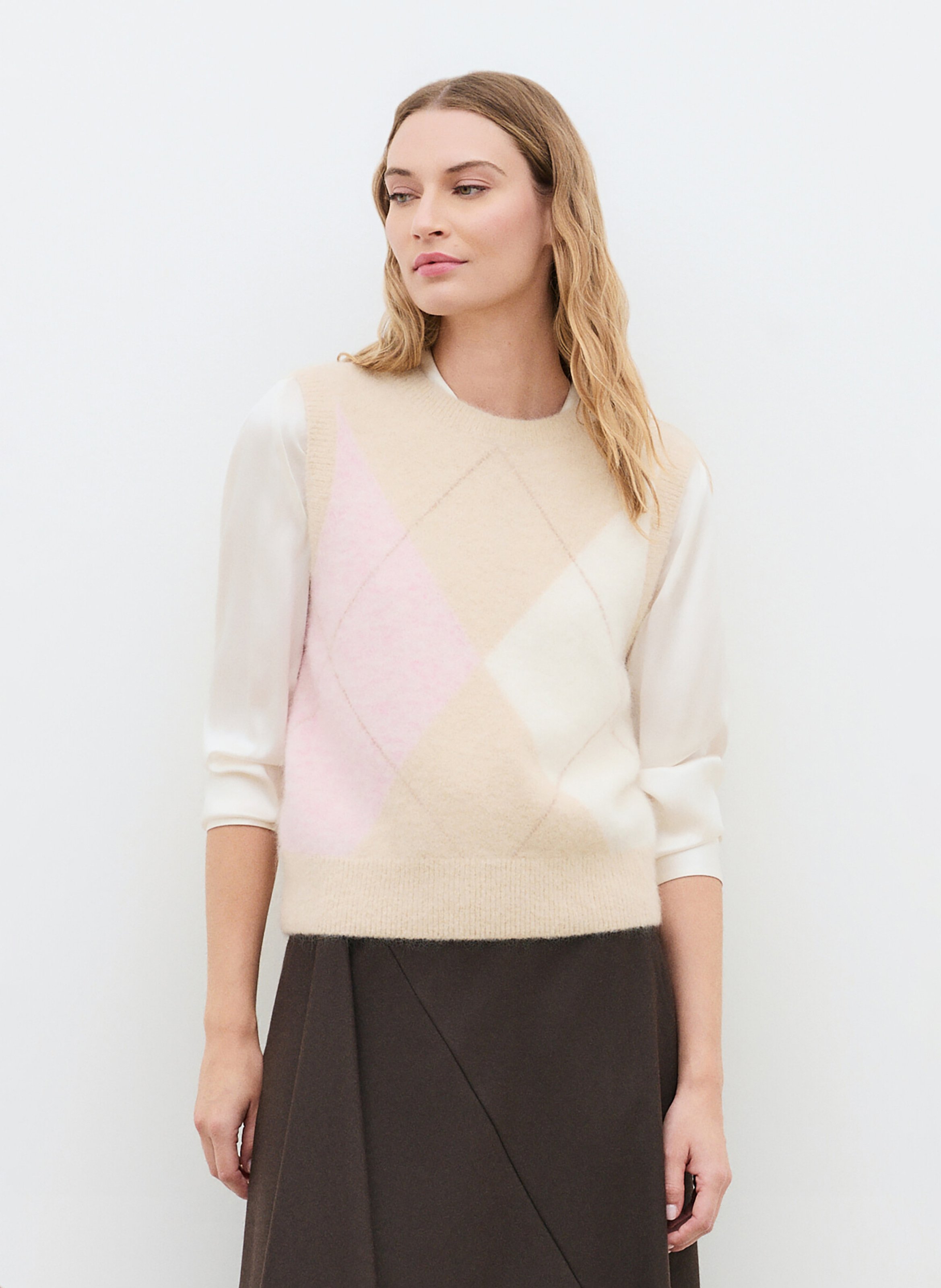 Pull sans manche droit en laine mélangée CAROLL