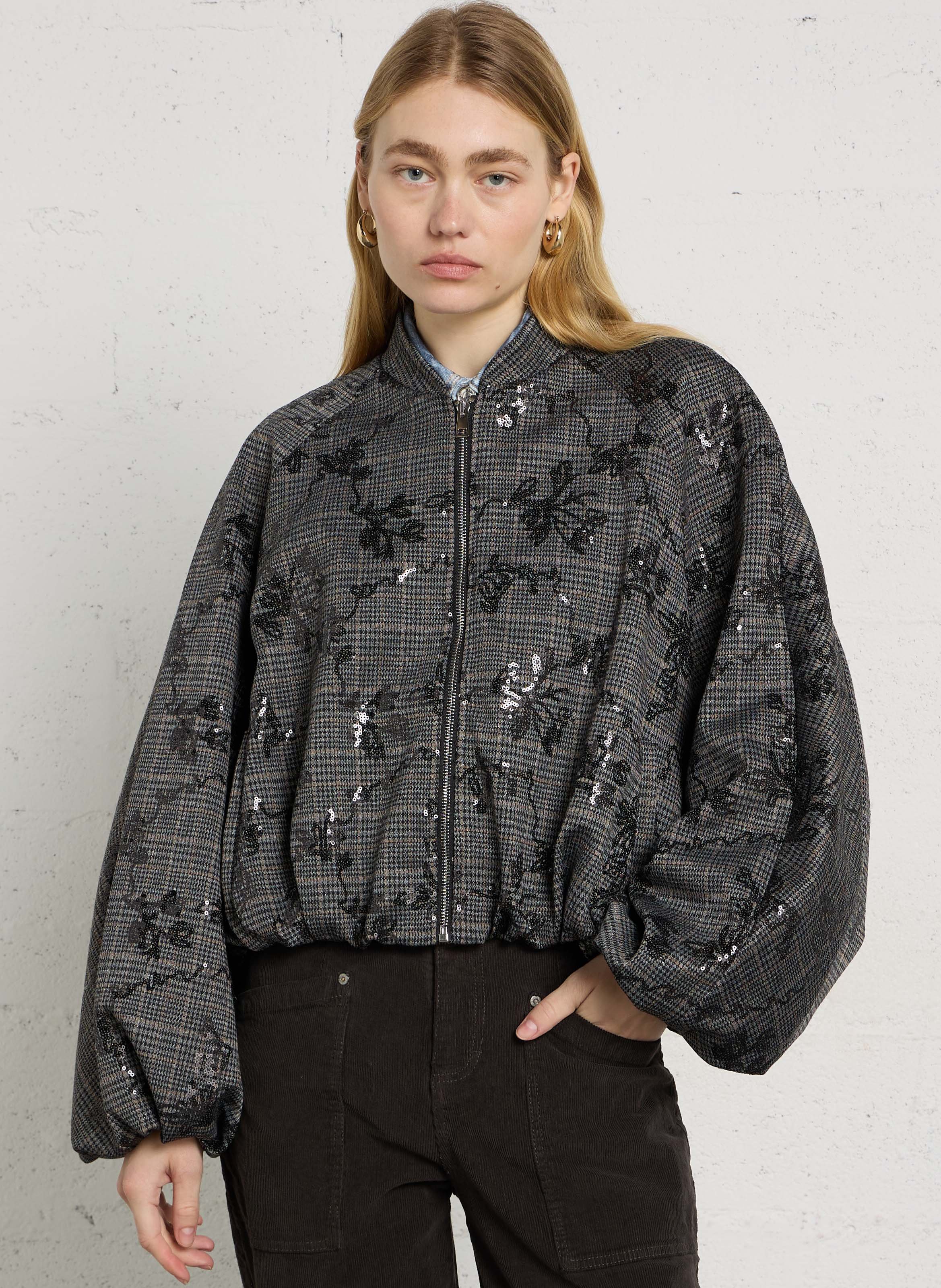 Sequinned cotton-blend bomber jacket IMPERIAL Grey