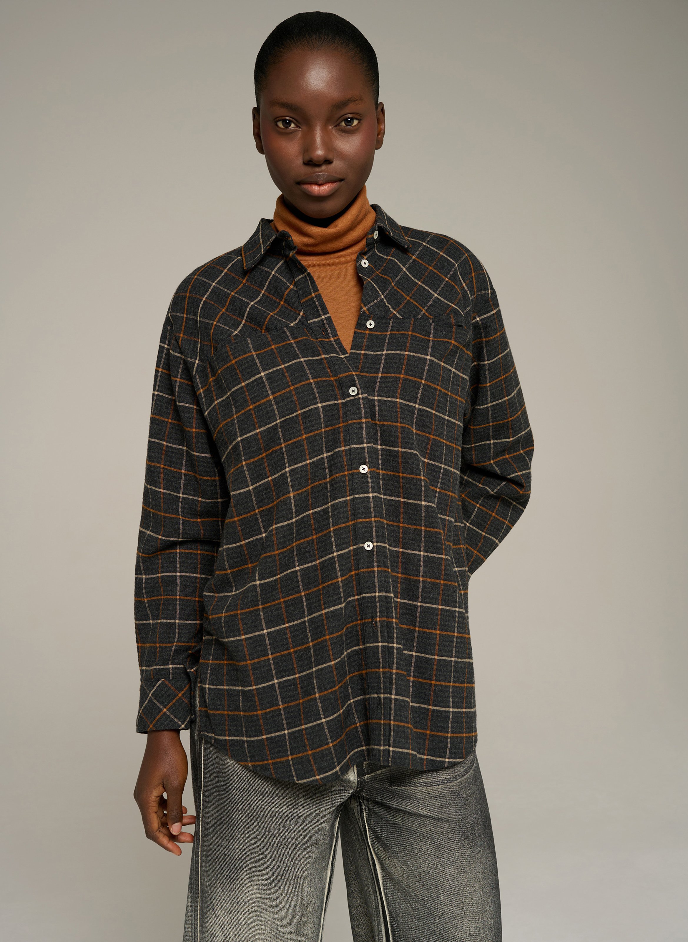 Loose-fit checked overshirt with a classic collar COTELAC ACOTE Grey