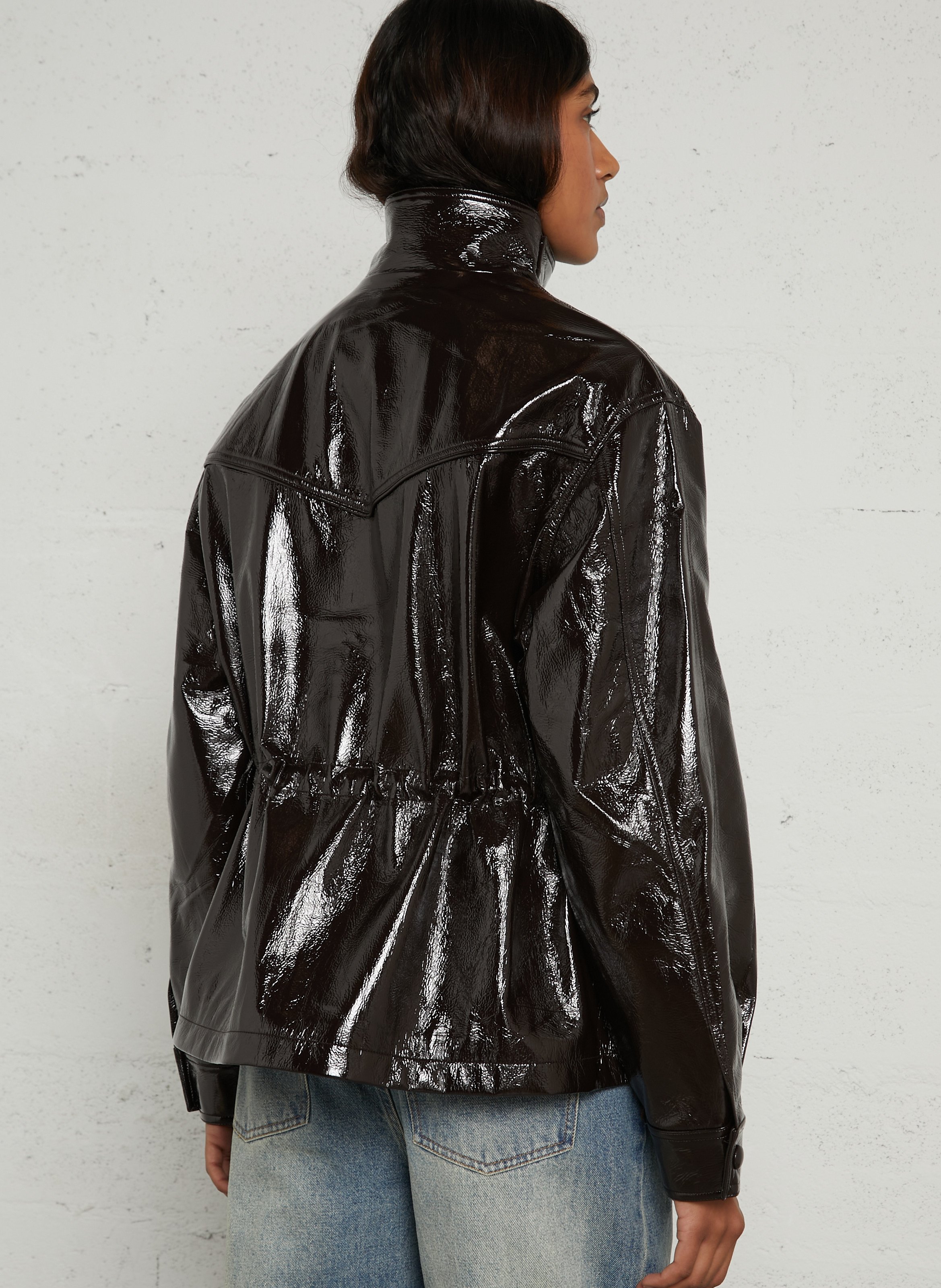 Chaqueta recta de cuello alto efecto vinilo BERENICE Marron