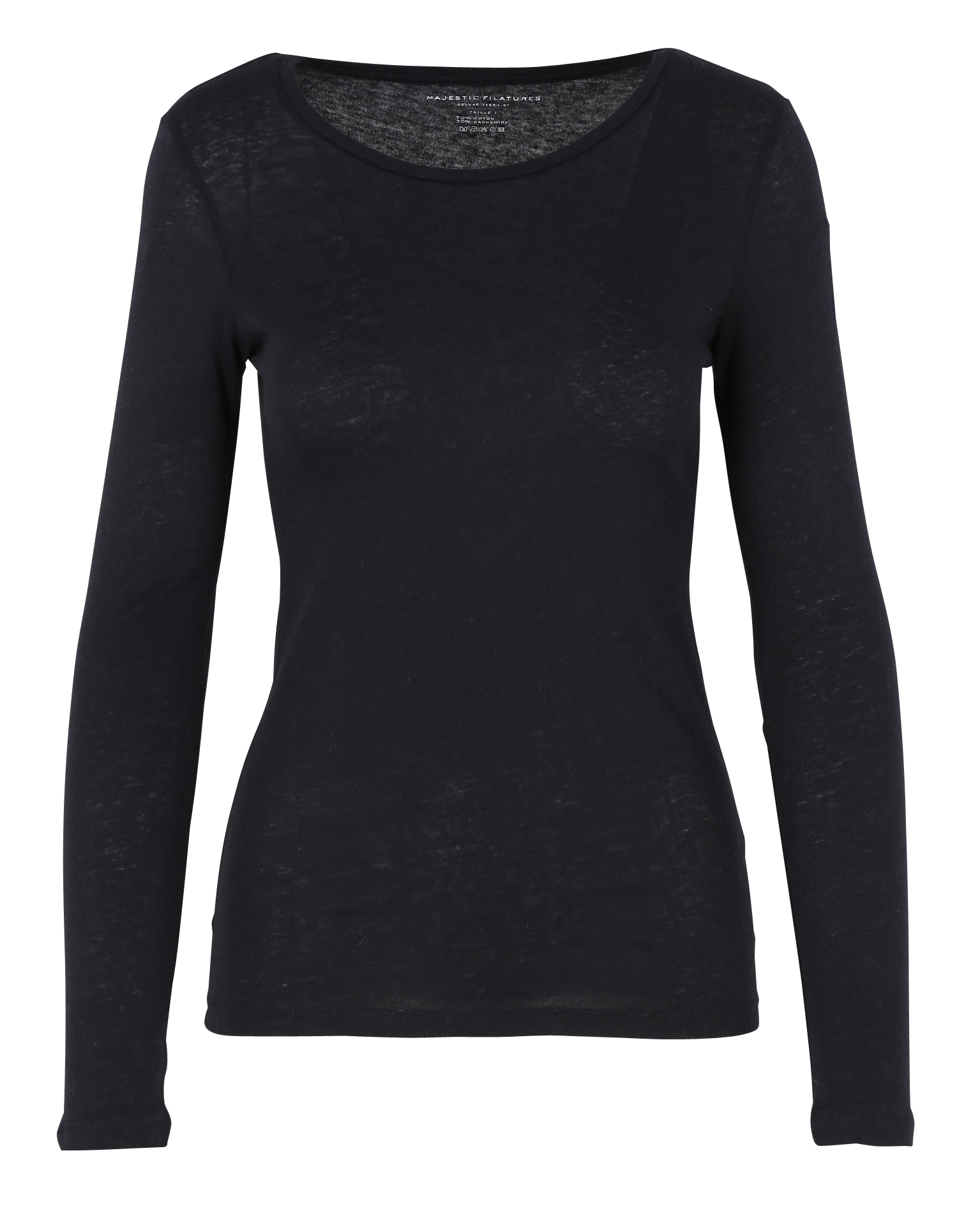 Tee-shirt col rond en coton et cachemire mélangé MAJESTIC FILATURES Bleu
