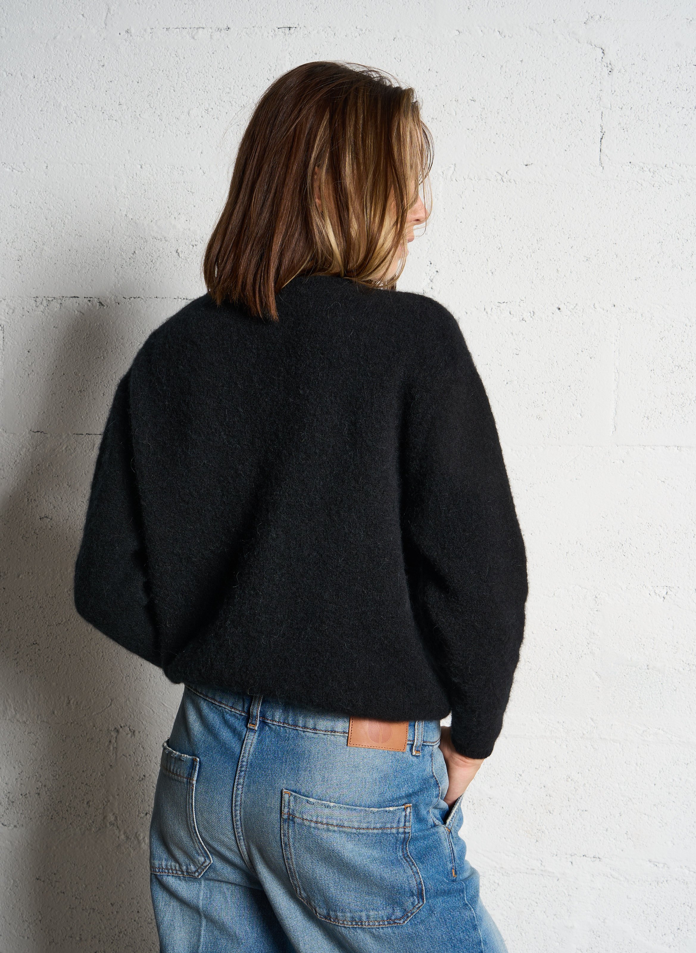 Wollmix-Strickjacke mit Rundhalskragen AMERICAN VINTAGE Schwarz