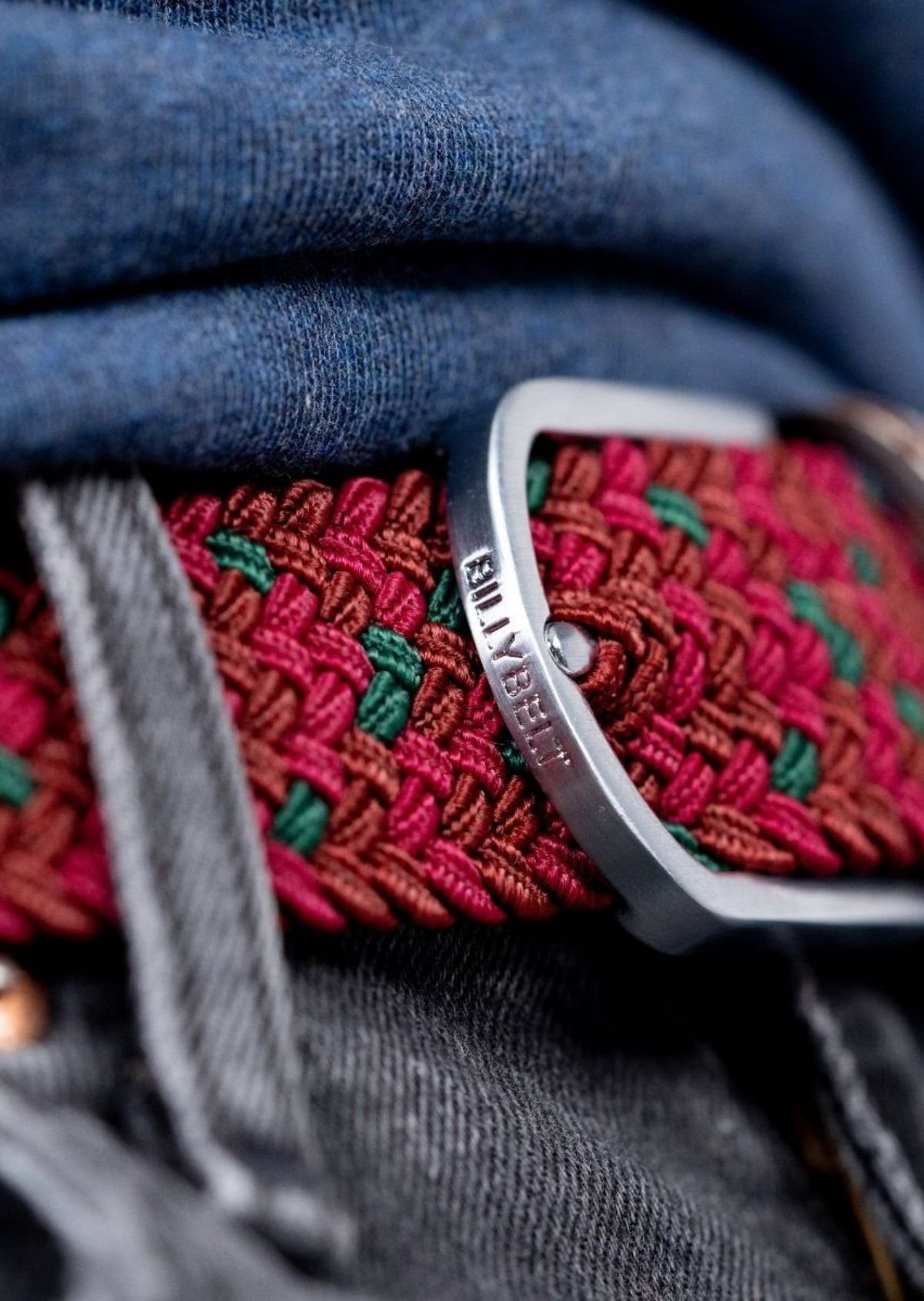 Multicolored braided elastic belt BILLYBELT Red