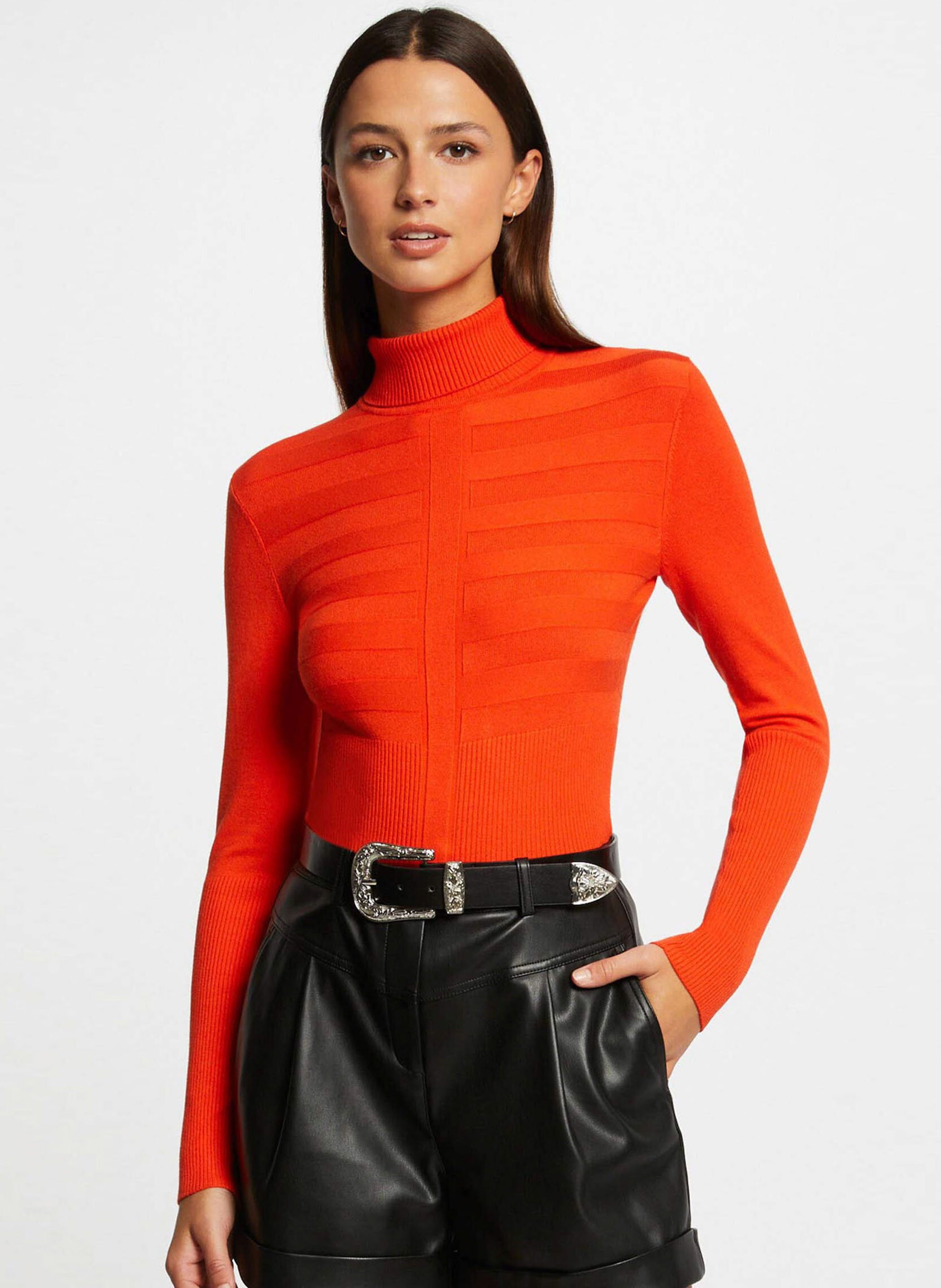 Pull col roulé MORGAN Orange