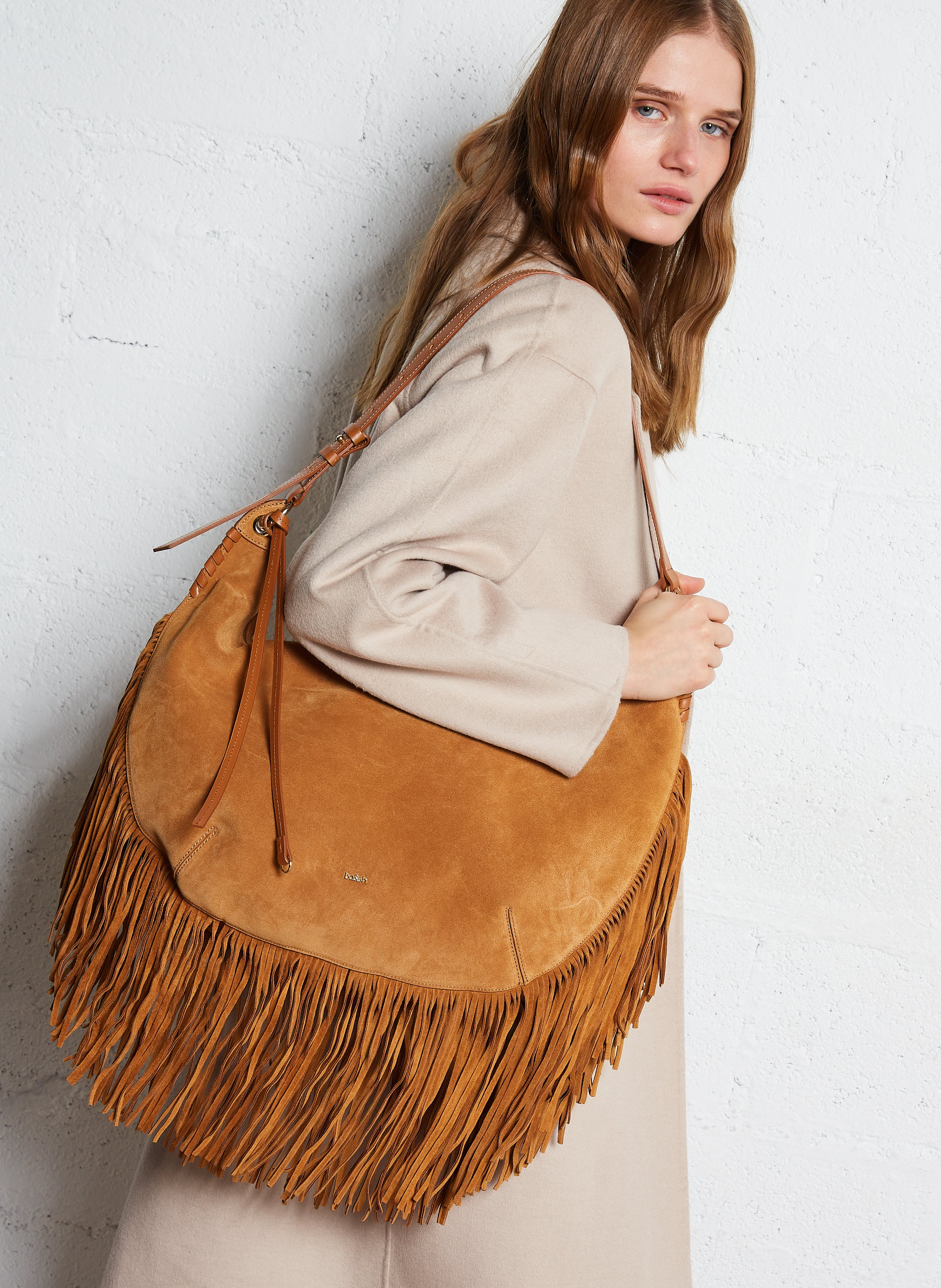 Sac à main en cuir velours BA&SH Marron