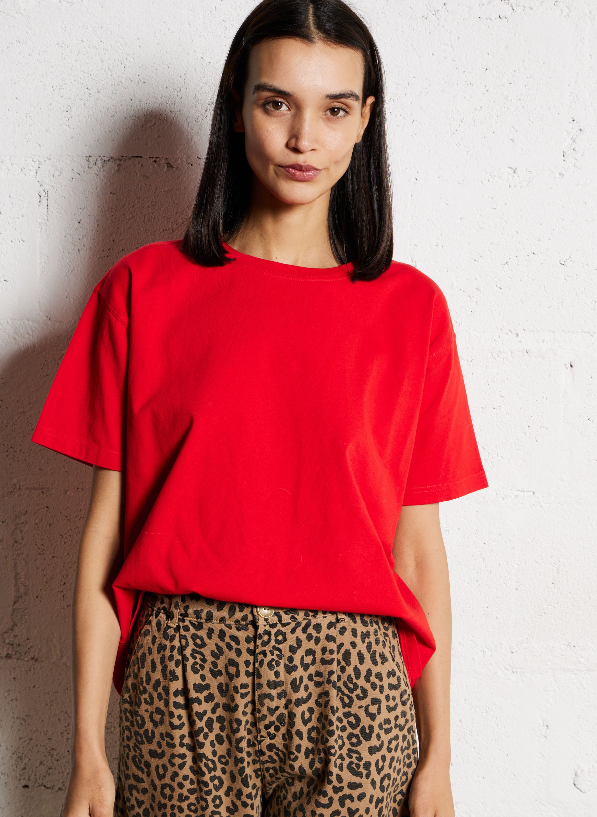 Tee-shirt ample col rond en coton  AMERICAN VINTAGE Rouge