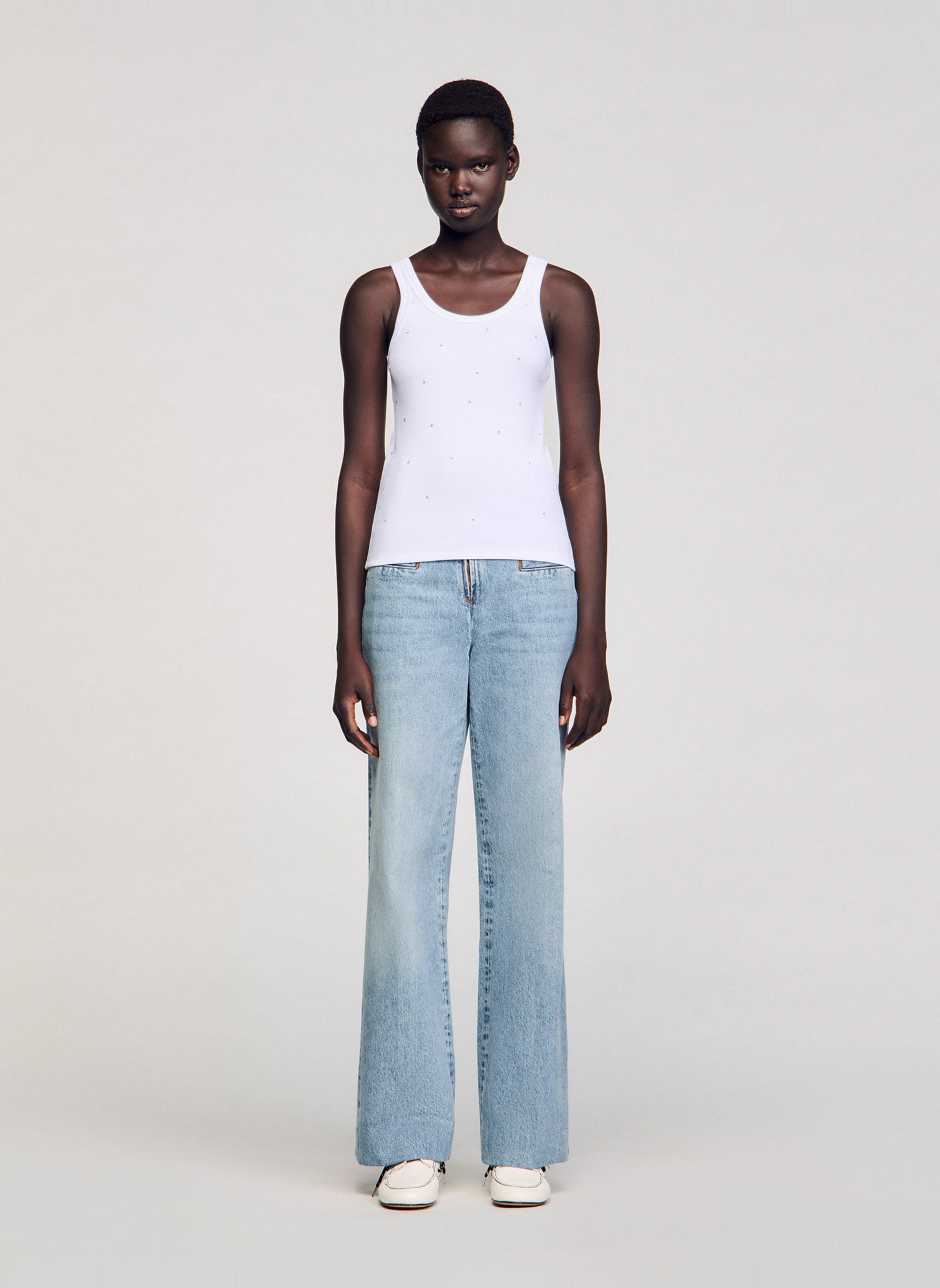 Cotton tank top with rhinestones SANDRO White