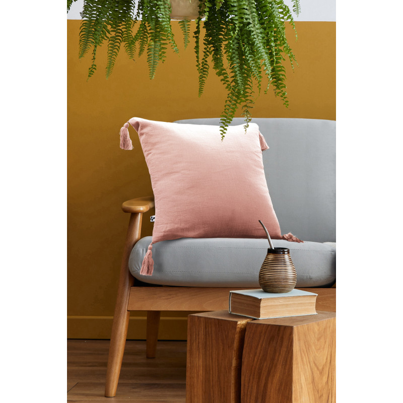 Coussin déco déhoussable 100% coton L'EFFET PAPILLON Rose