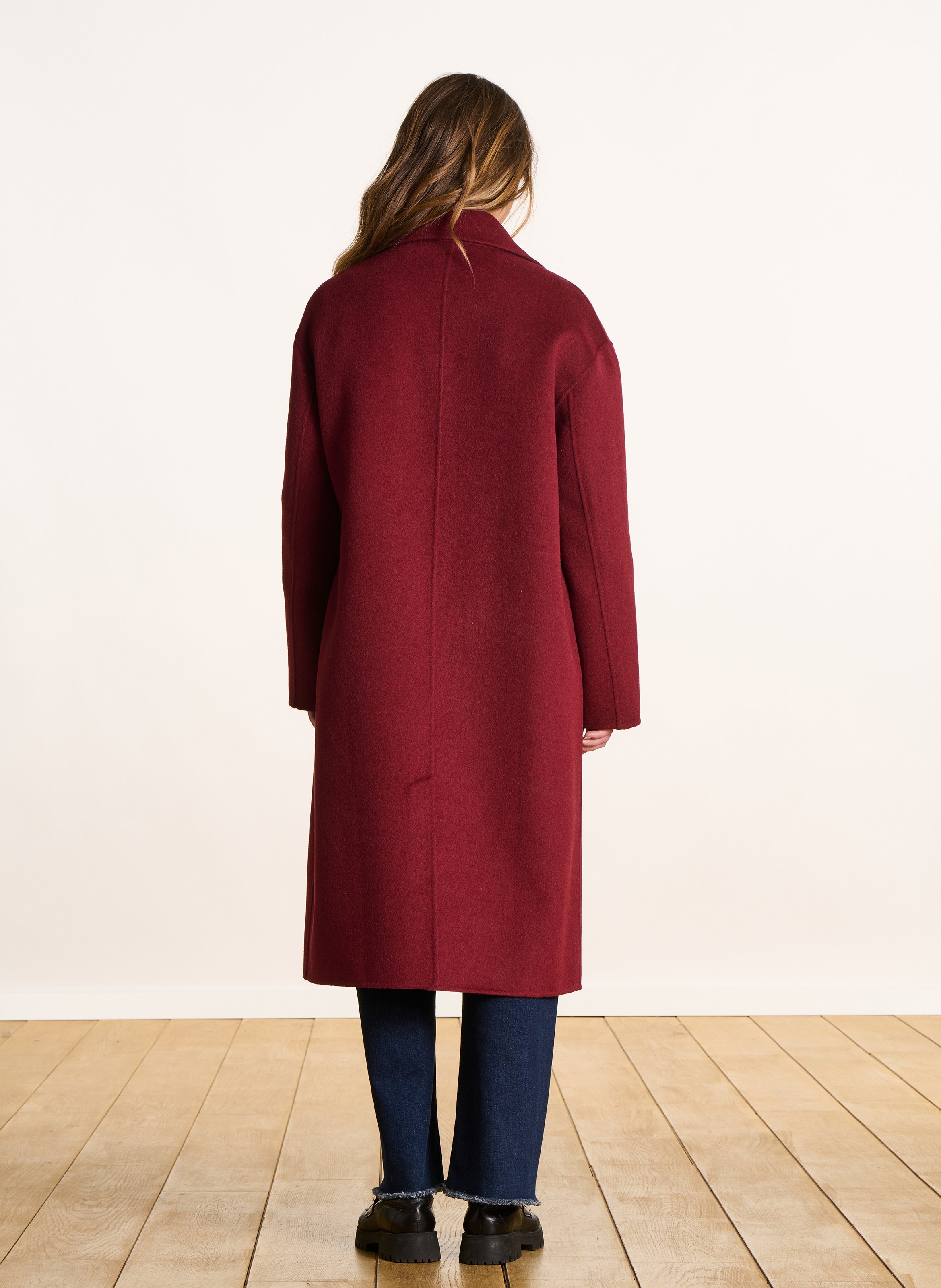 Manteau long col tailleur en laine recyclée mélangée LA FEE MARABOUTEE Marron