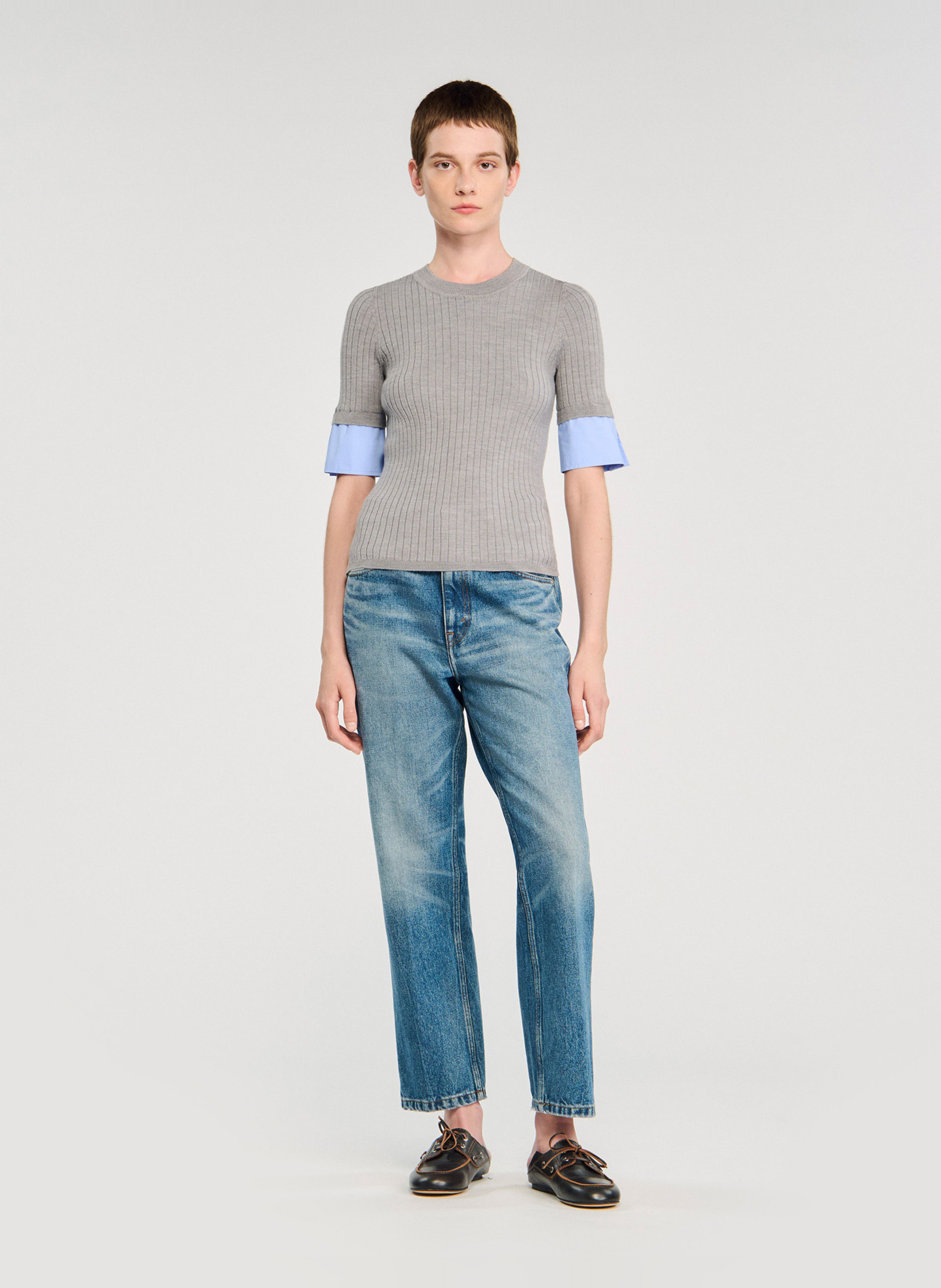 Pull col rond SANDRO Gris