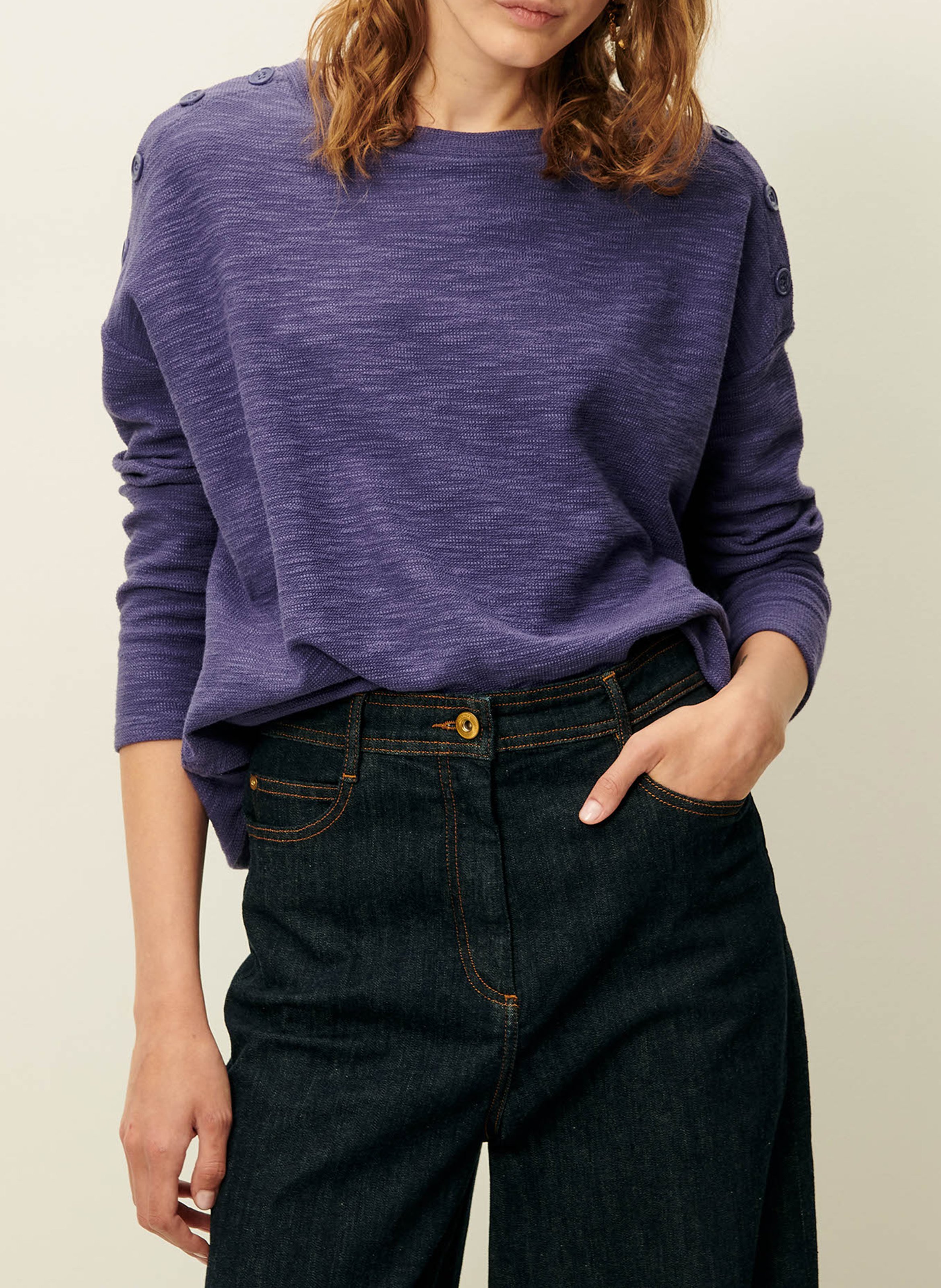 Pull col rond en coton mélangé SESSUN Bleu