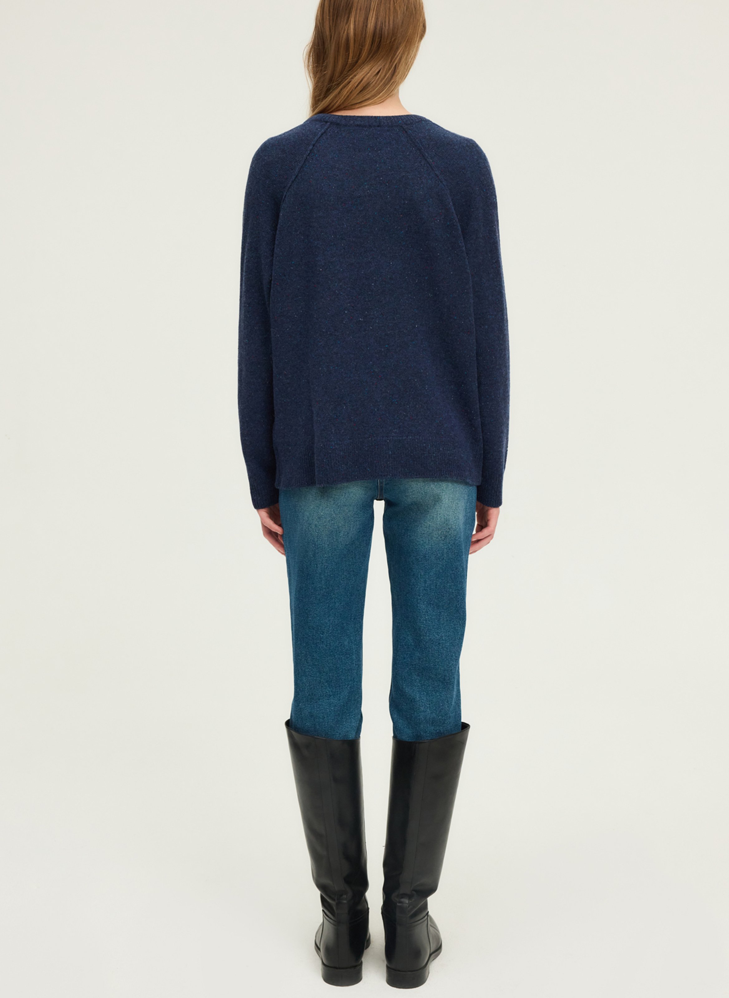 Straight round-neck wool sweater PABLO Blue