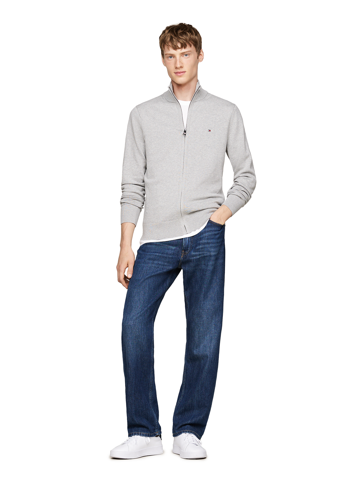 Gilet col montant regular-fit en coton bio et cachemire  TOMMY HILFIGER Gris