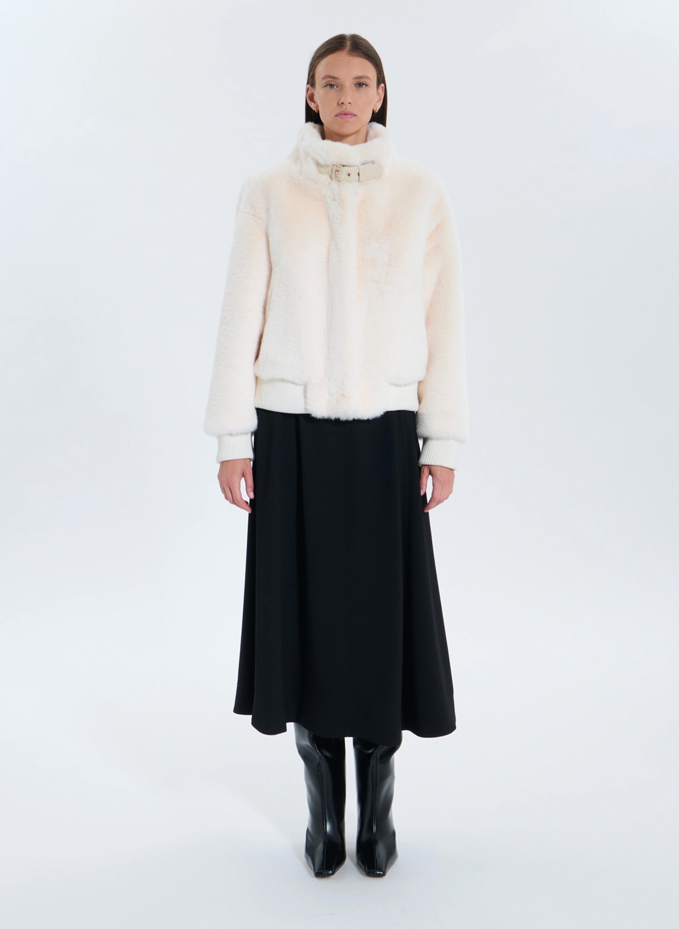 High-neck faux fur jacket ZAPA White