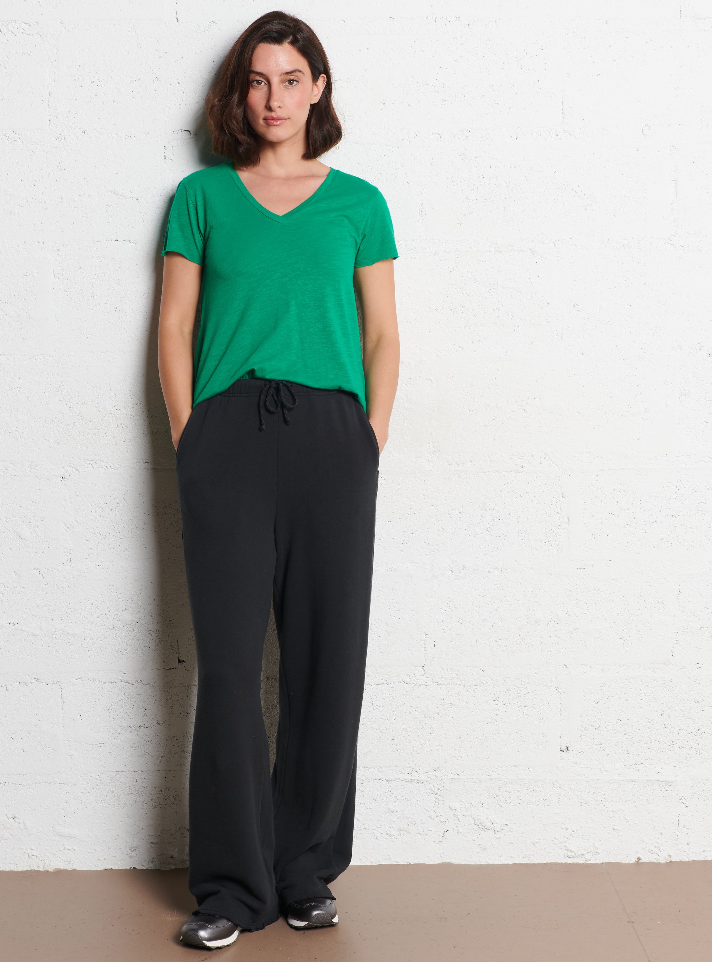 Tee-shirt droit col V en coton mélangé AMERICAN VINTAGE Vert