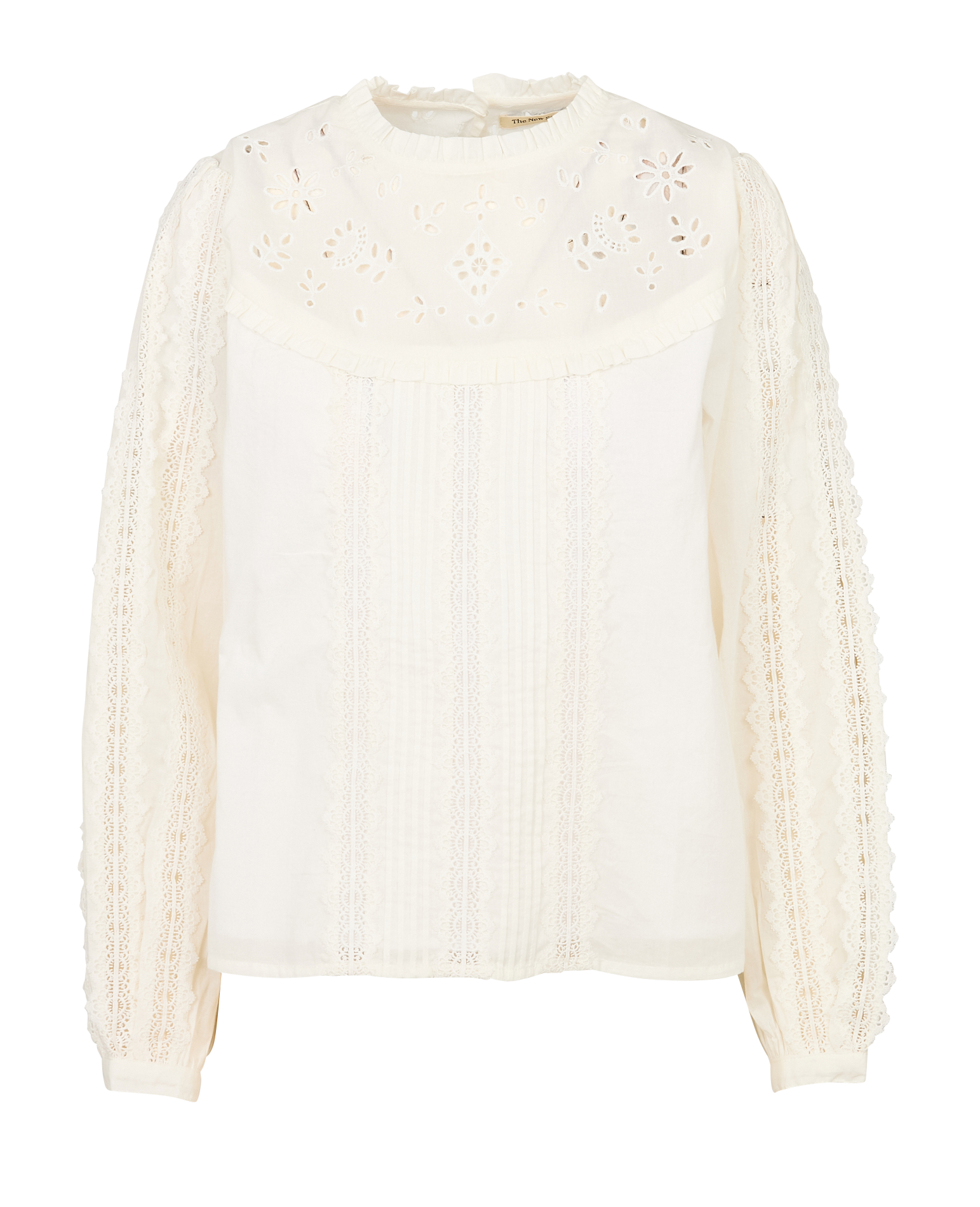 Gerade geschnittene Bluse mit rundem Ausschnitt aus bestickter Baumwolle THE NEW SOCIETY Weiss