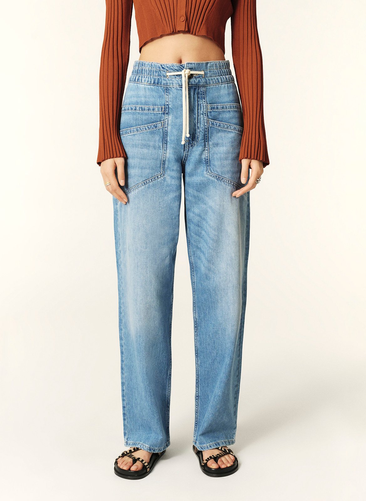 High-waisted wide-leg cotton pants BA&SH Blue