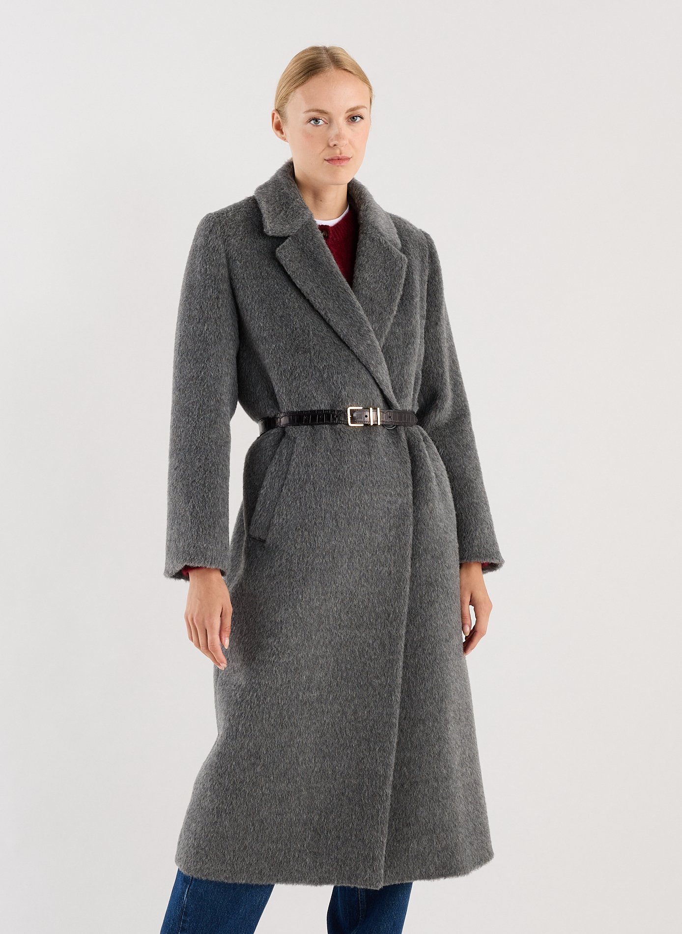Manteau long col tailleur en laine mélangée SAISON 1865 Gris