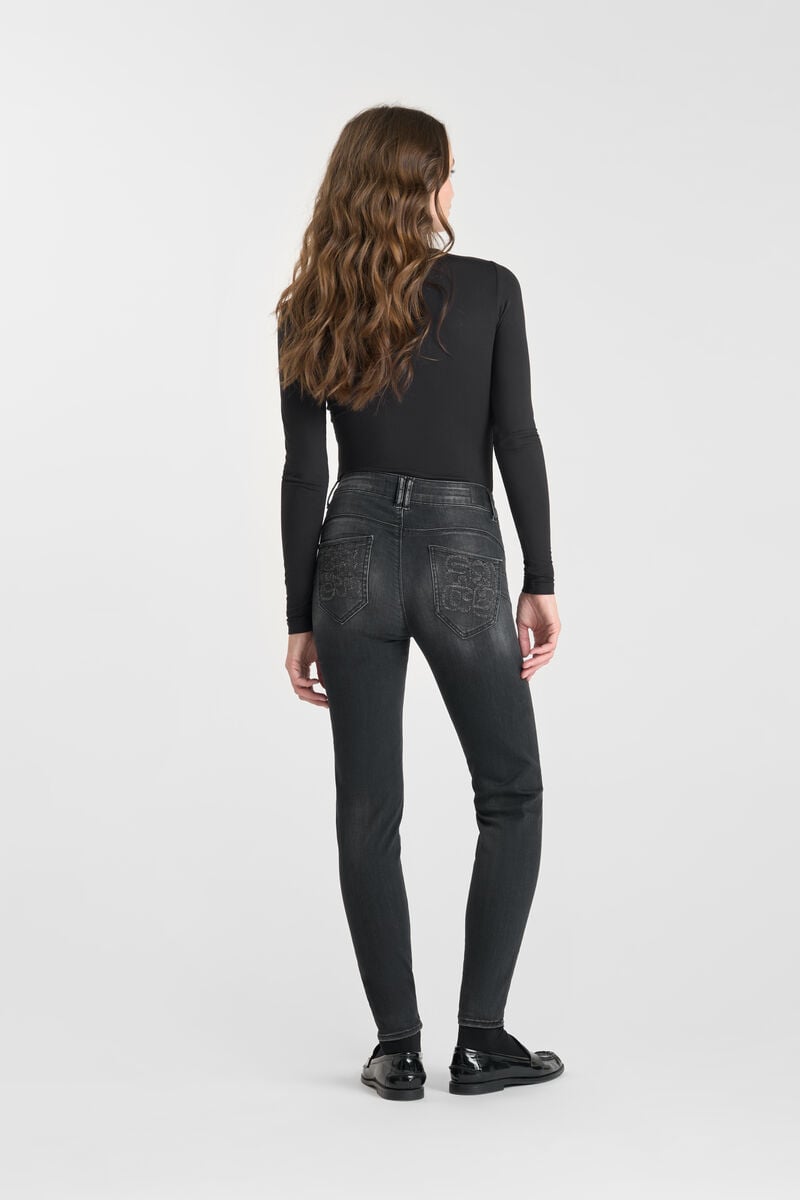 High-waisted push-up slim jeans, 7/8 length LE TEMPS DES CERISES Black