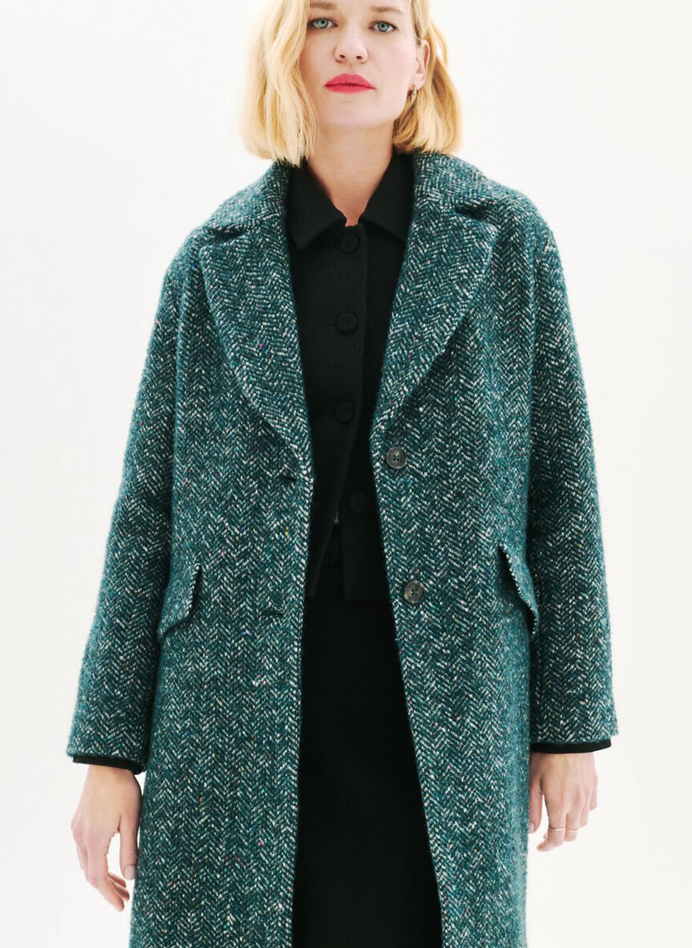Manteau col tailleur en laine mélangée Bleu