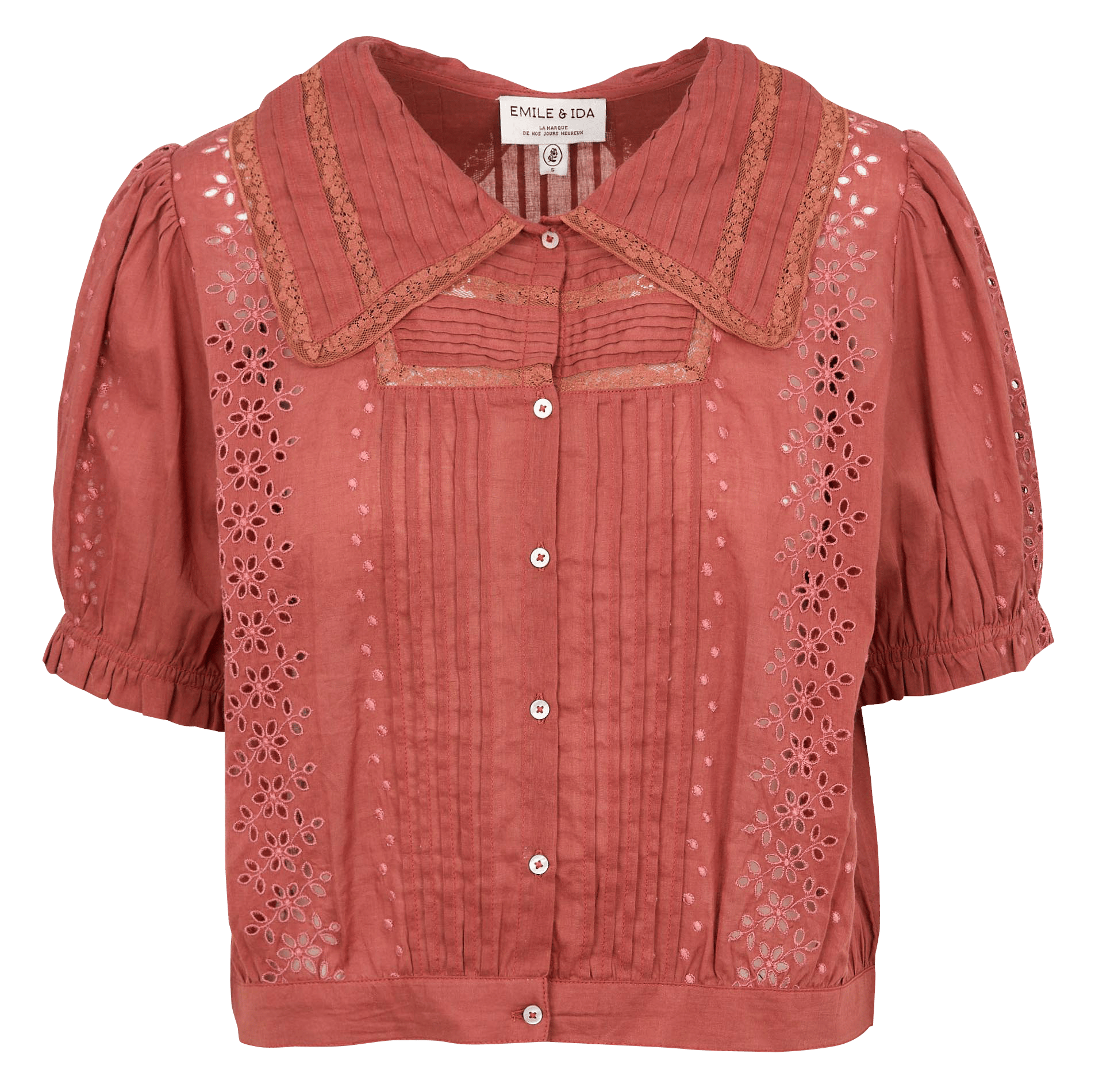 Blouse col à ravers en coton bio EMILE ET IDA Rouge