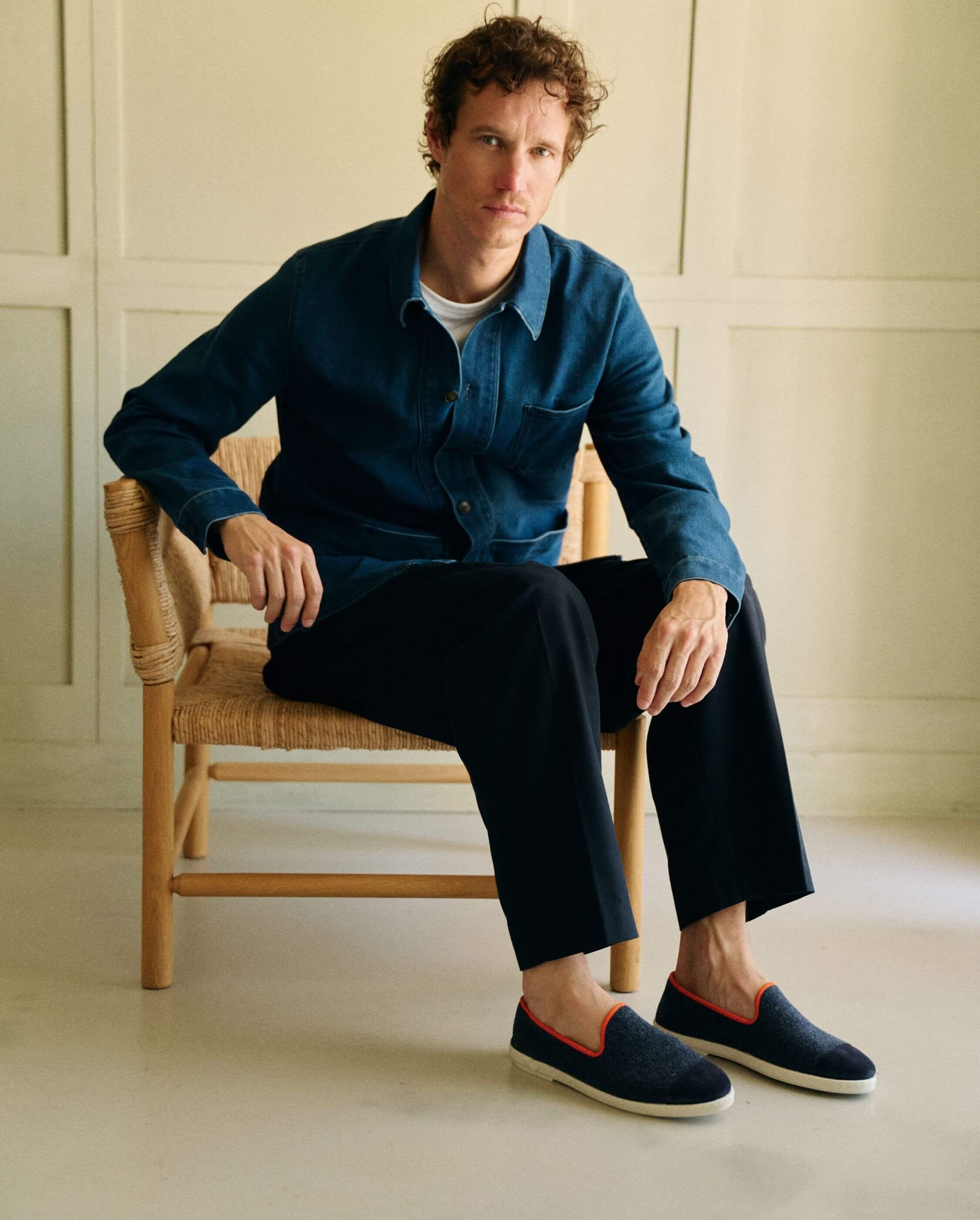 Chausson homme laine, marine orange ANGARDE Bleu