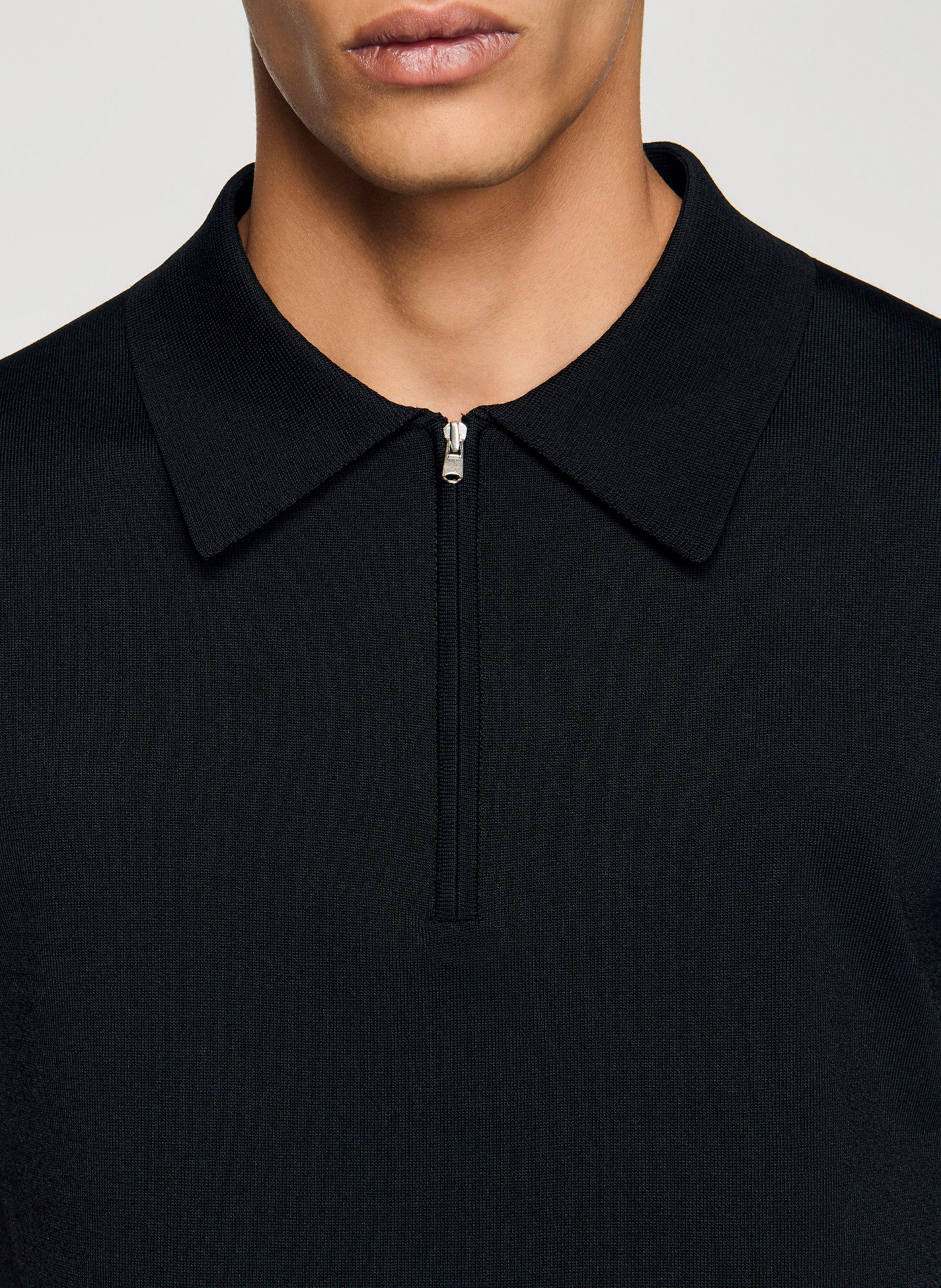 Short-sleeved T-shirt with zip-up polo collar SANDRO Black