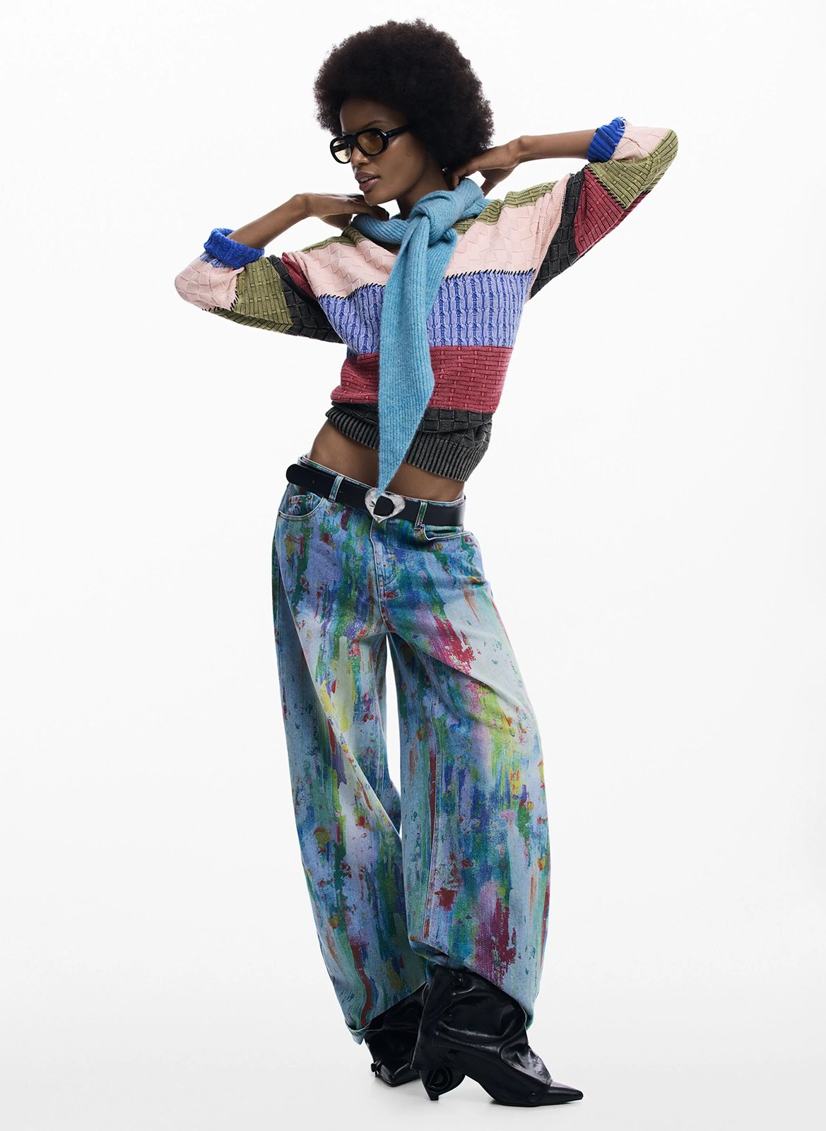 Jean large imprimé en coton mélangé DESIGUAL Bleu