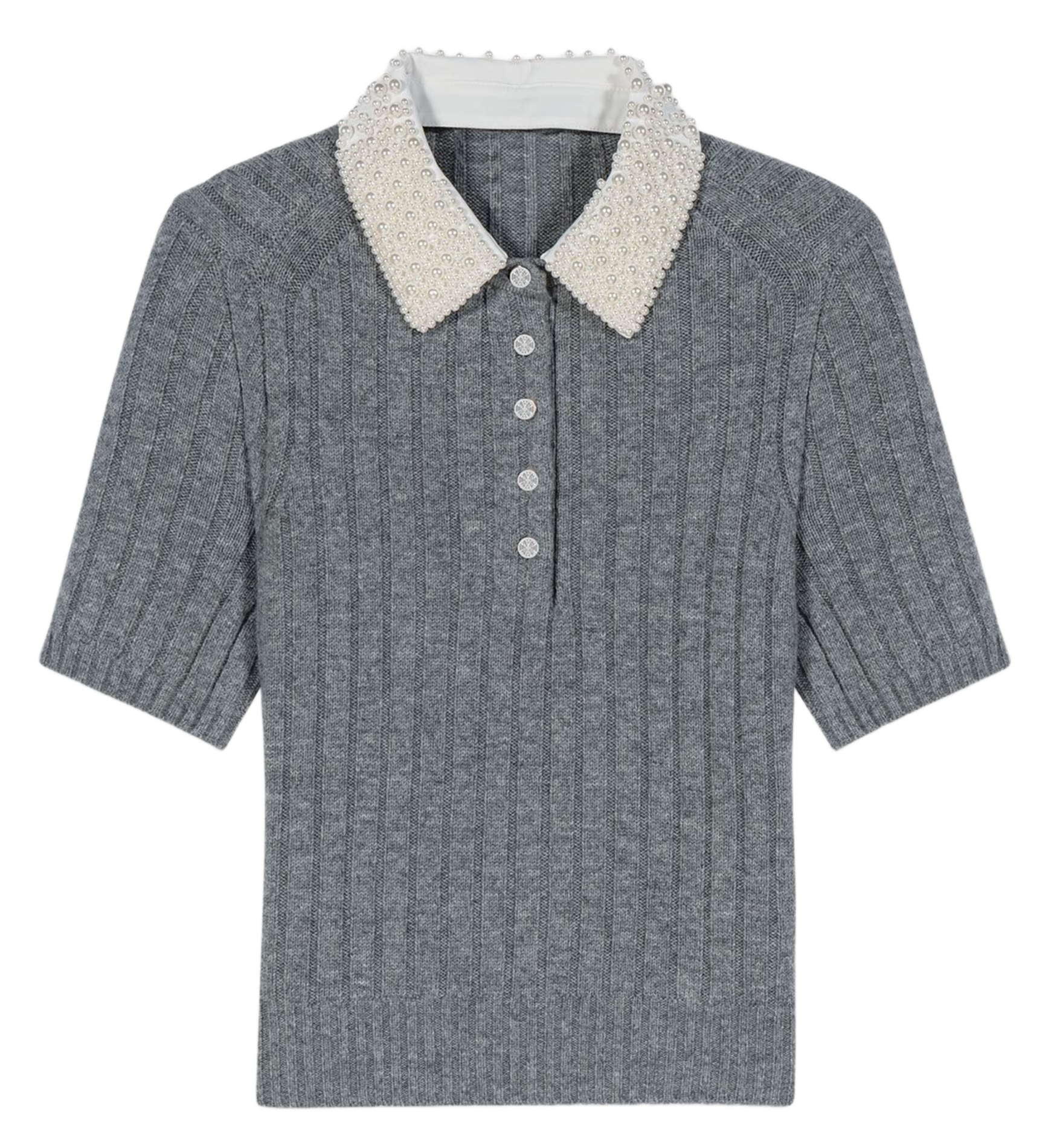 Pull col polo en laine mélangée MAJE Gris