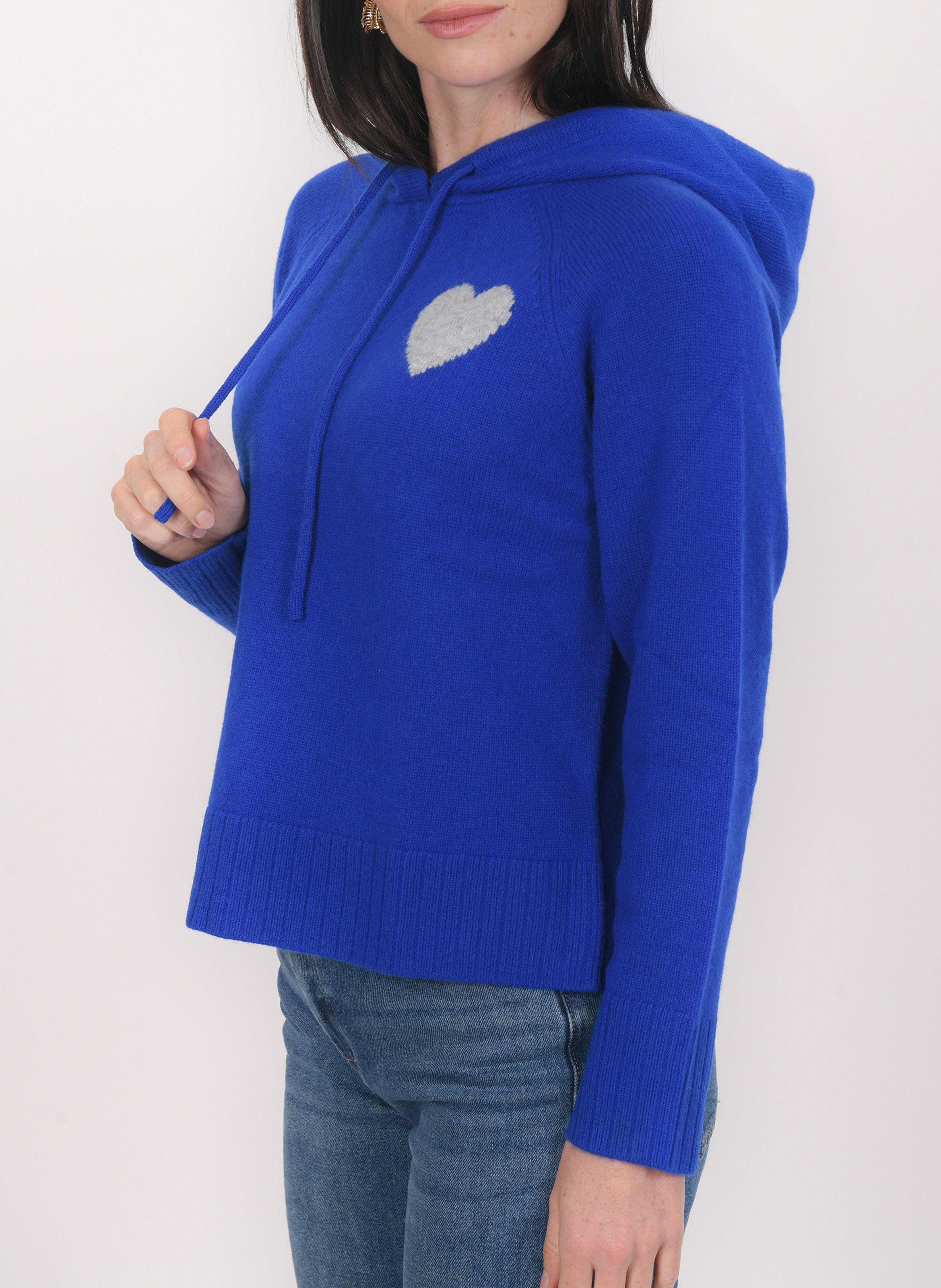 Pull oversize à capuche en laine et cachemire KOOKAI Bleu