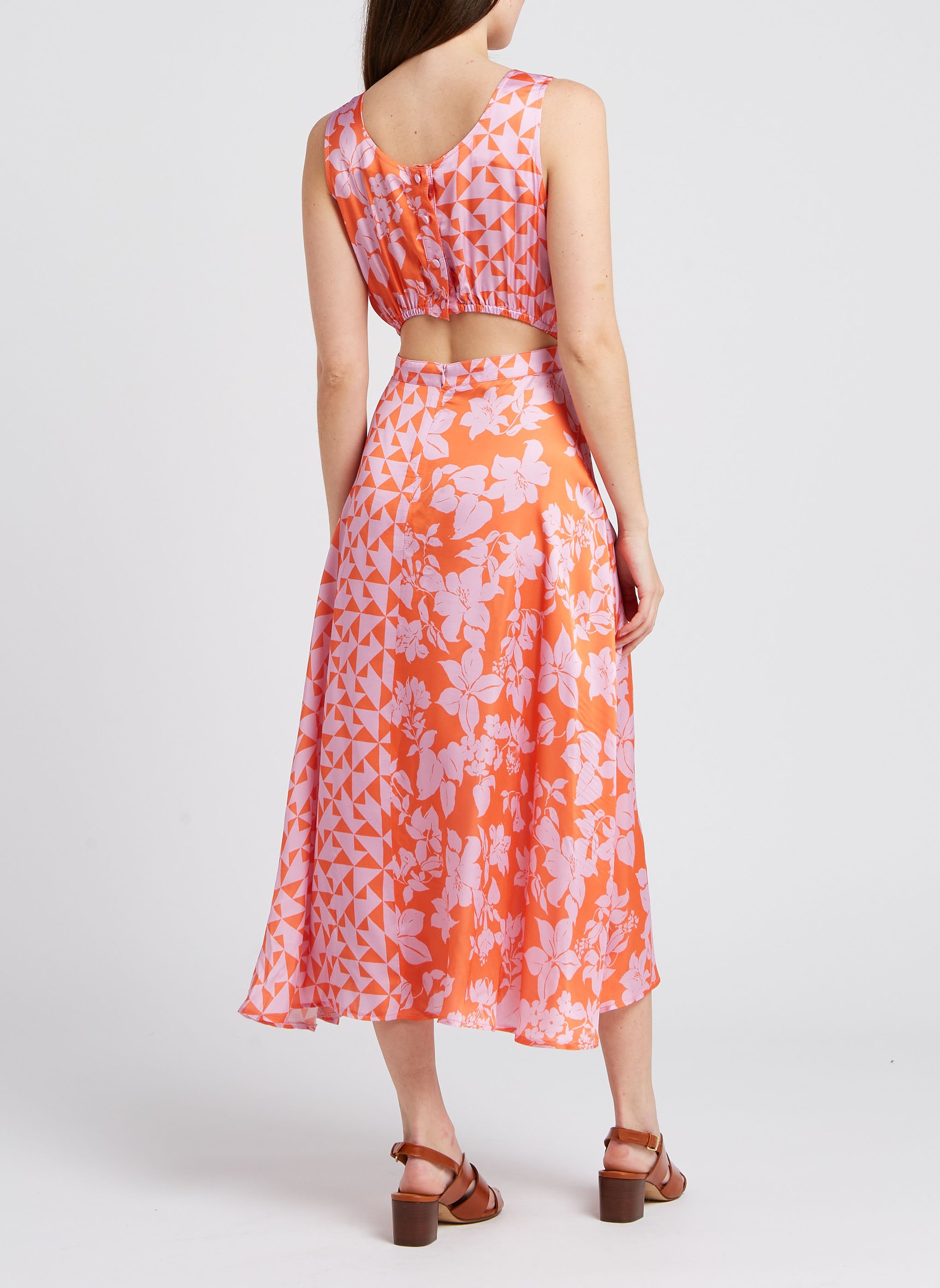 Robe longue imprimée dos ouvert LA PETITE FRANCAISE Orange