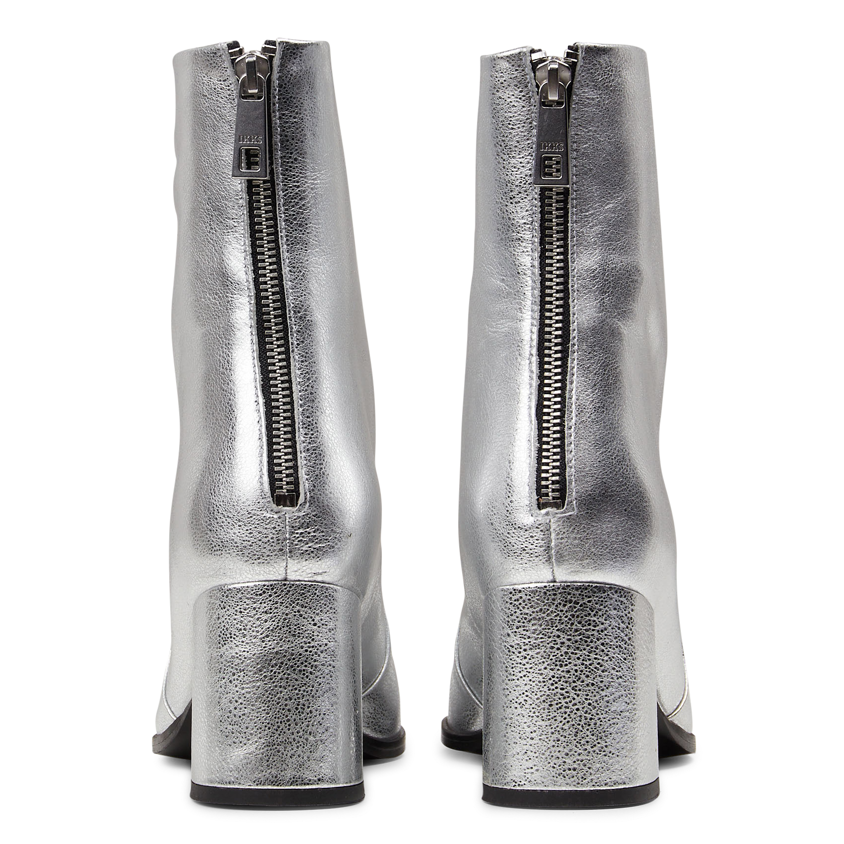 Effen leren enkellaarzen met textuur IKKS Zilver