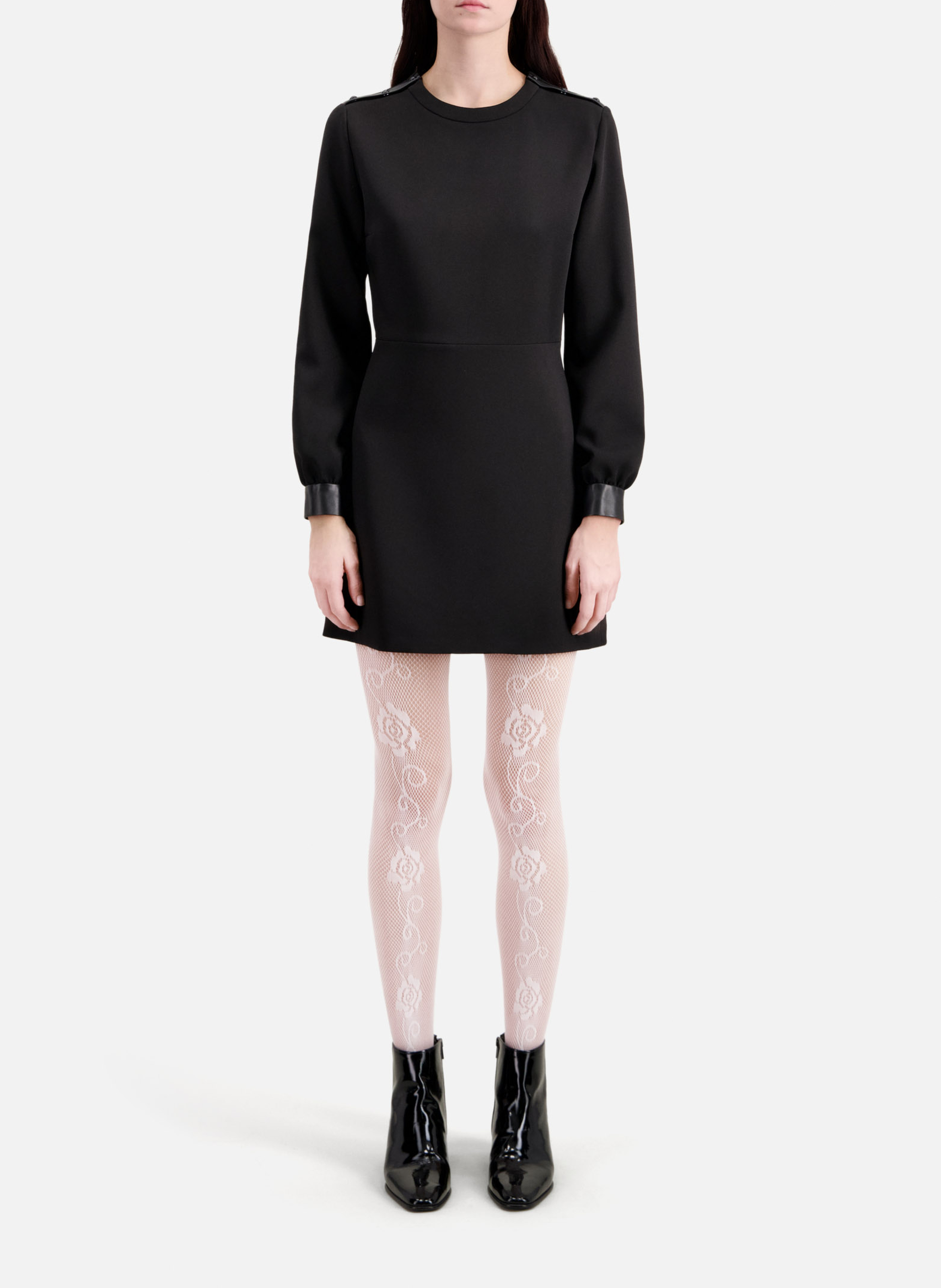 Robe courte col rond boutonnée en crêpe  THE KOOPLES Noir