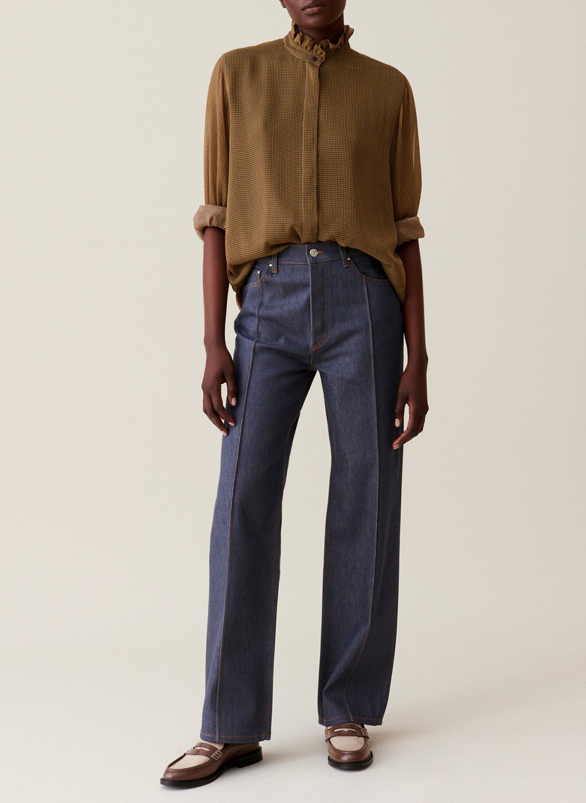 Soepelvallende blouse met kleine ruitjes CLAUDIE PIERLOT Geel