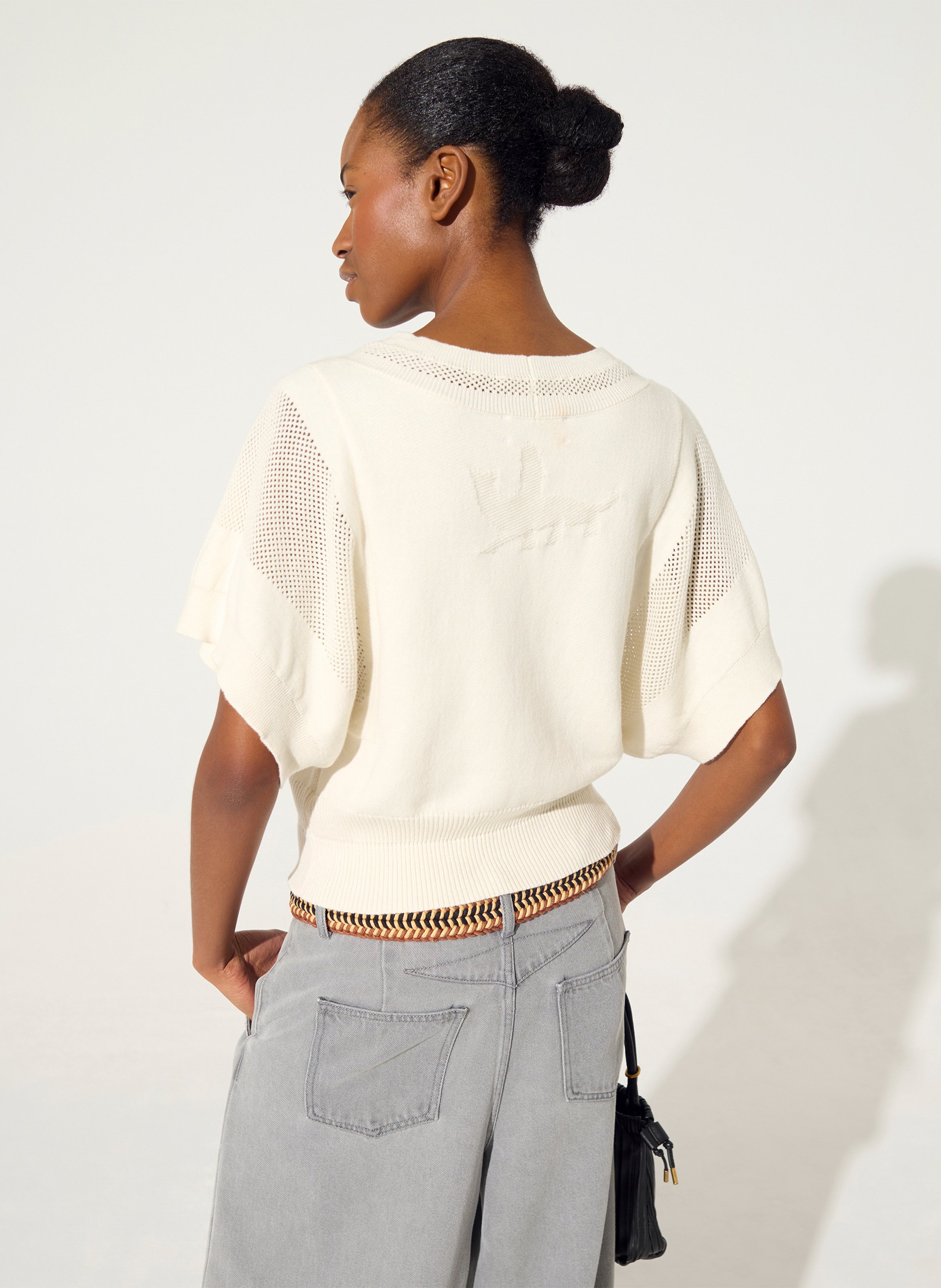 Short round neck plain sweater COTELAC White