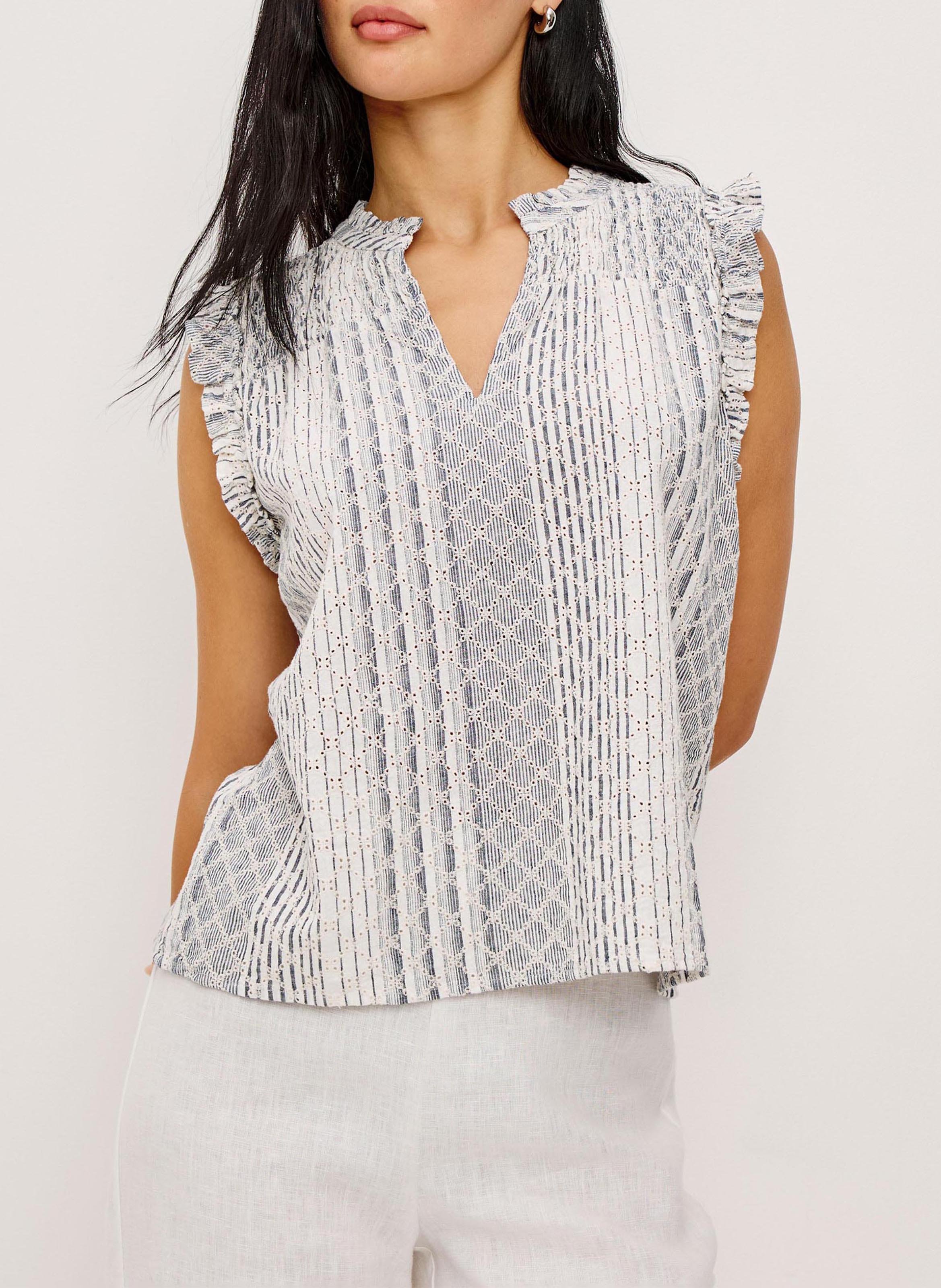 Cotton and lurex V-neck linen top RAILS Multicolored