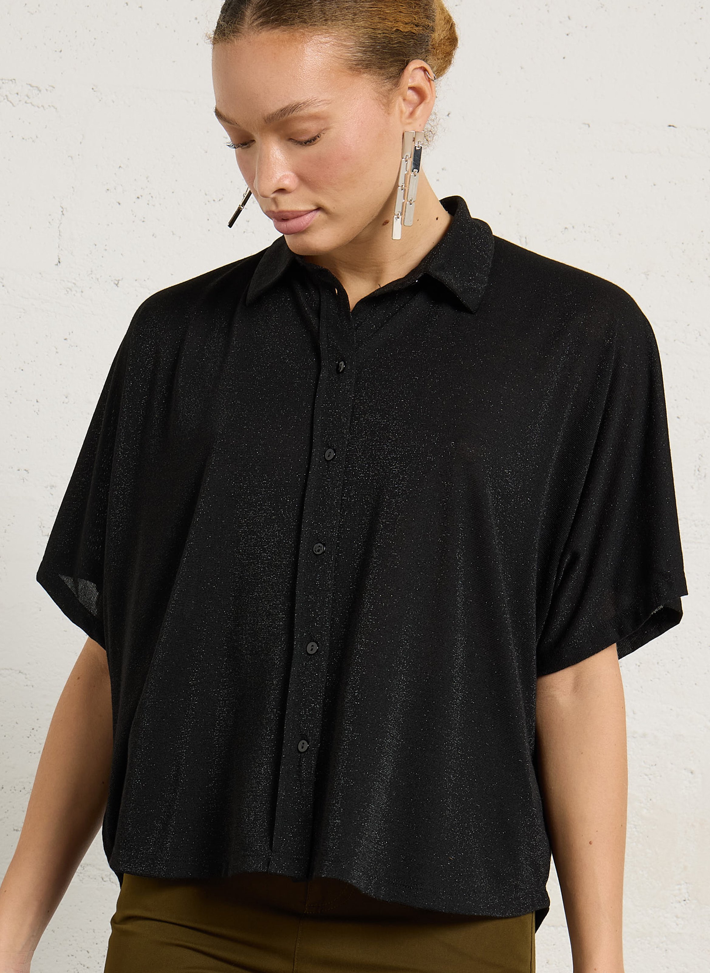 Chemise oversize col classique pailleté MOMONI Noir