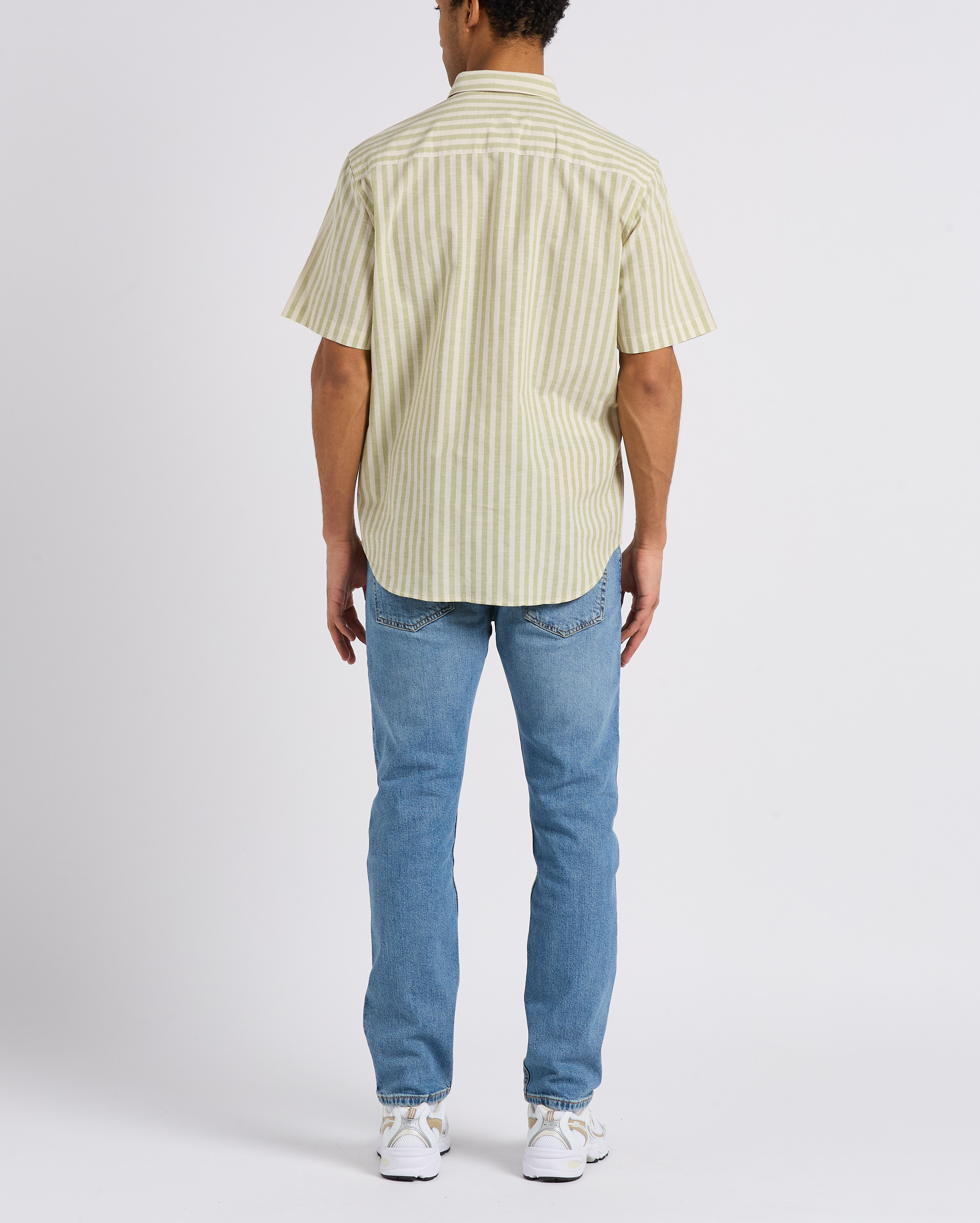 Regular-fit gestreept overhemd van biologisch katoen en linnen MINIMUM Kaki