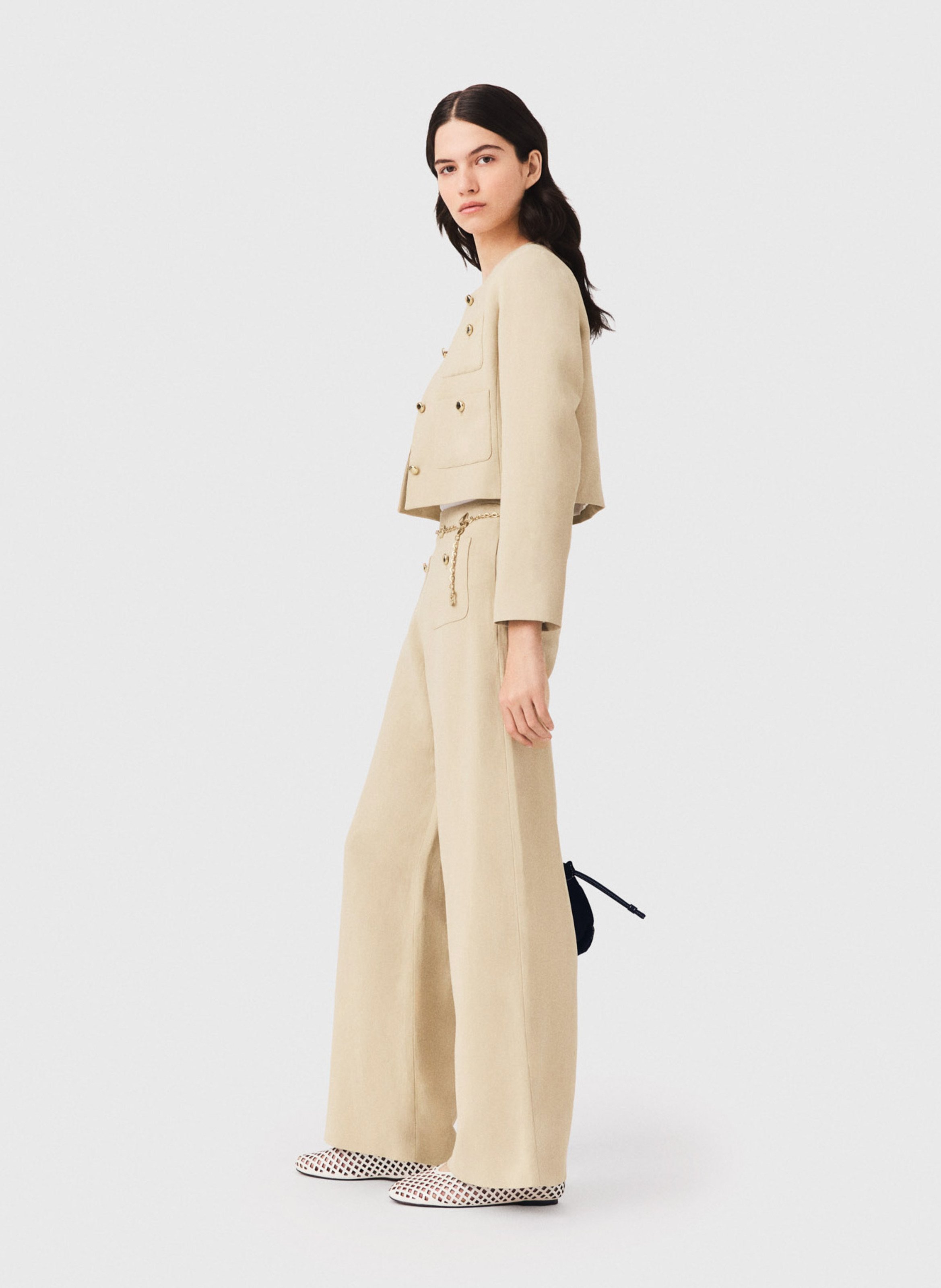 Pantalon large taille mi-haute MAJE Beige