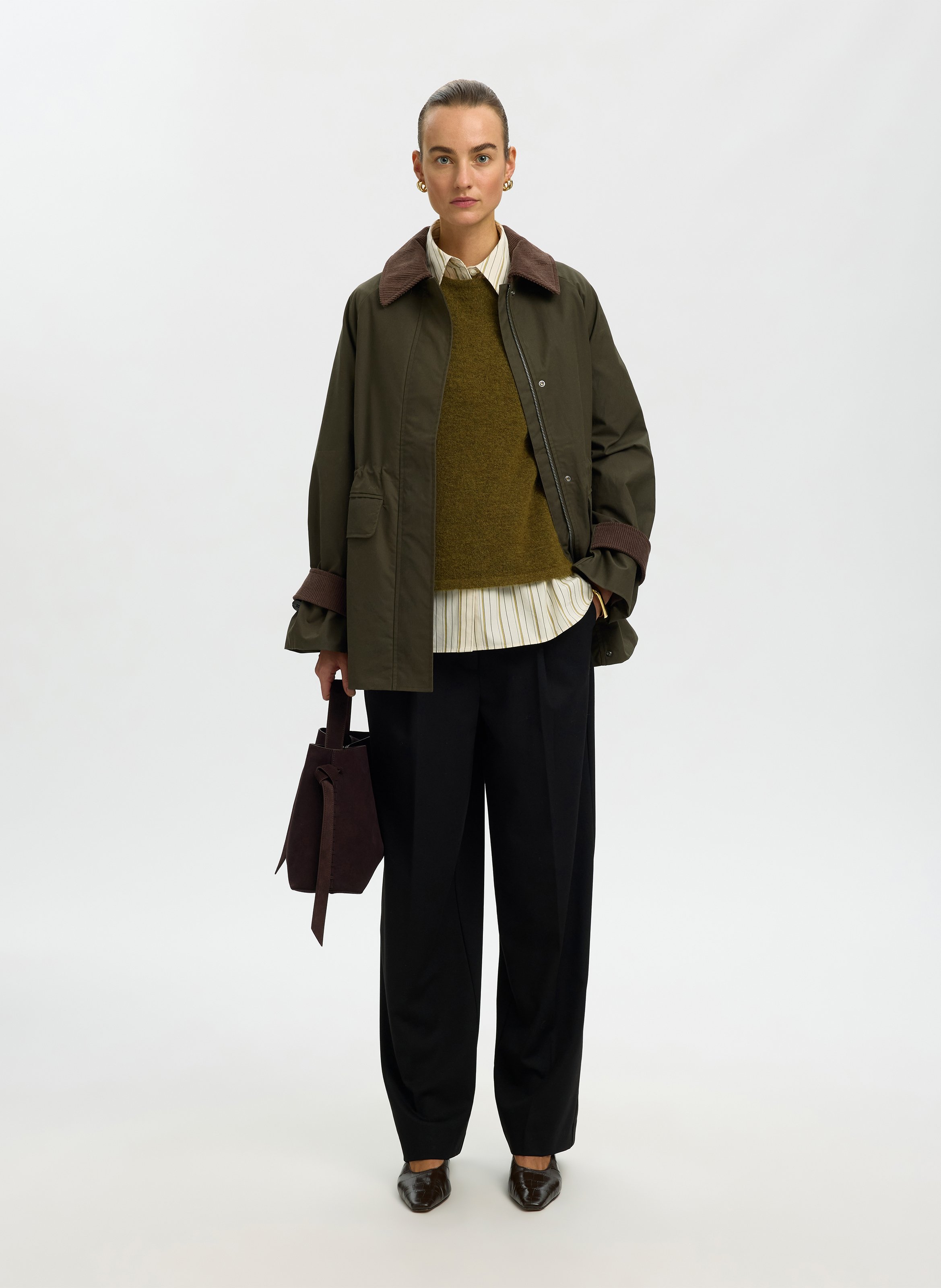 Oversize round-neck knit sweater SELECTED Green